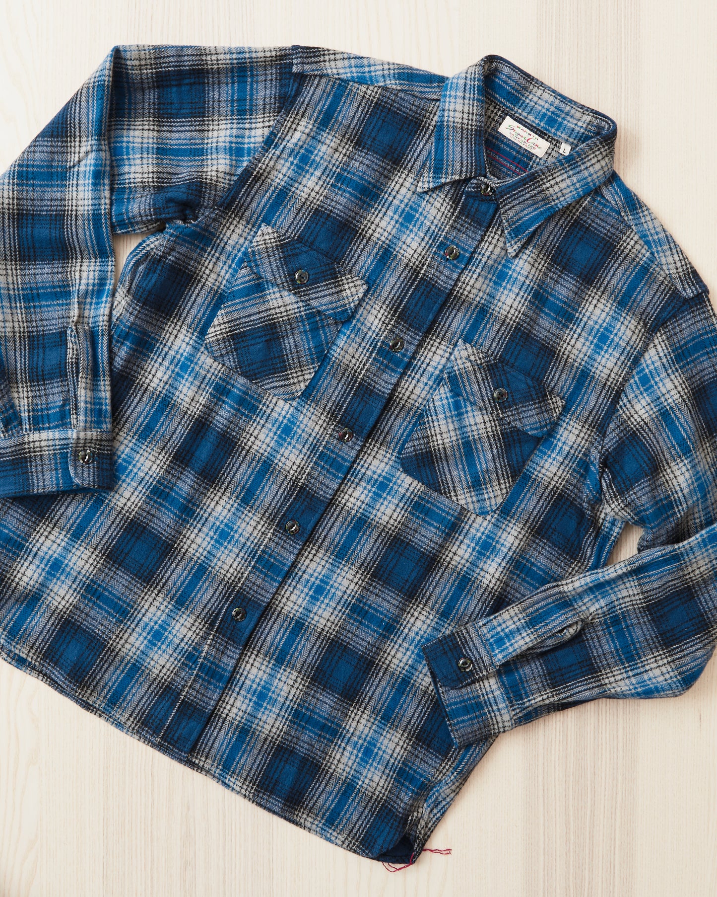 Sugar Cane & Co. SC29584 Fiction Romance Herringbone Twill Check Work Flanell Shirt Navy