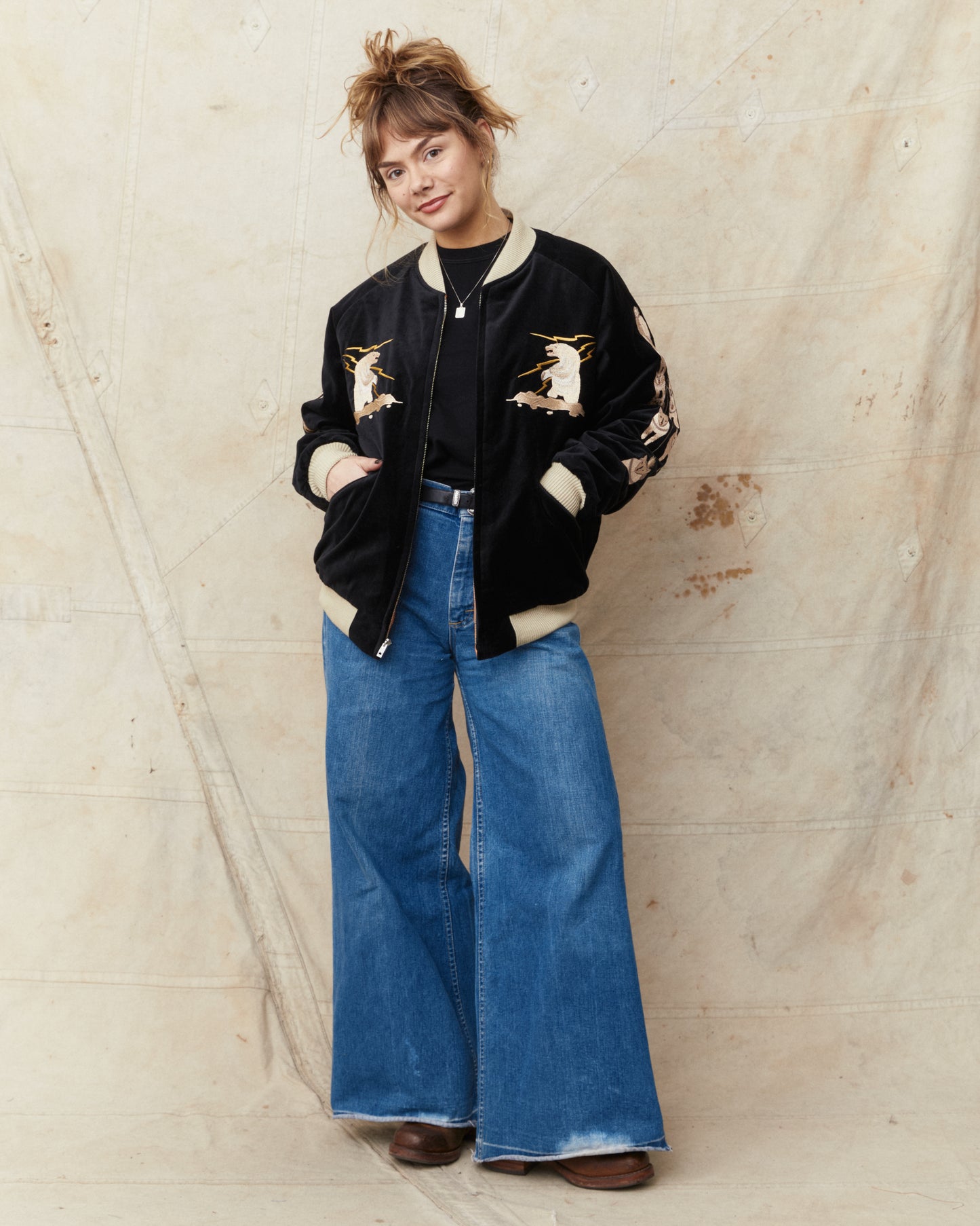 Tailor Toyo TT15792 Souvenir "Sukajan" Late 1950s Style Velveteen Jacket Polar Bear x Alaska Map