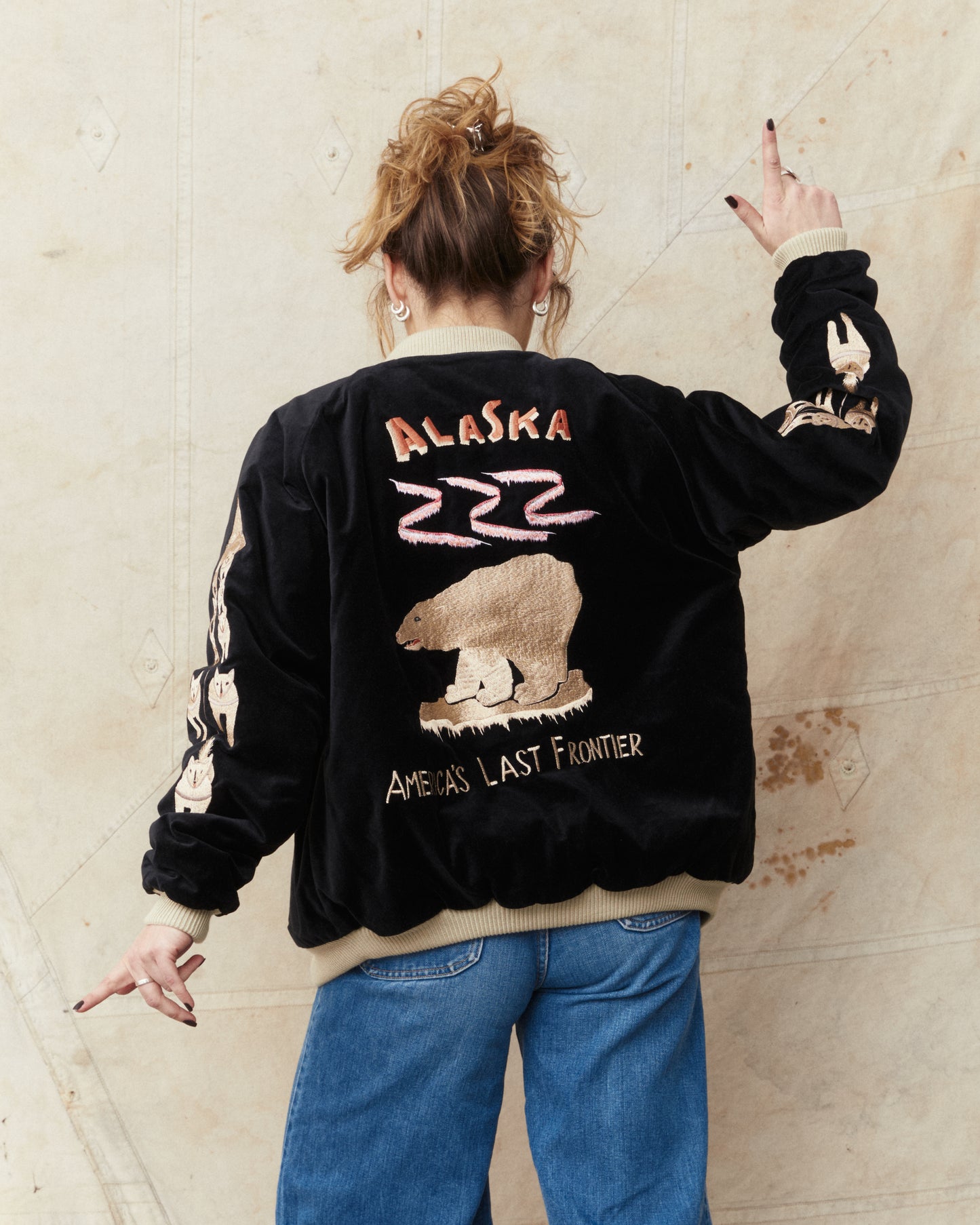 Tailor Toyo TT15792 Souvenir "Sukajan" Late 1950s Style Velveteen Jacket Polar Bear x Alaska Map