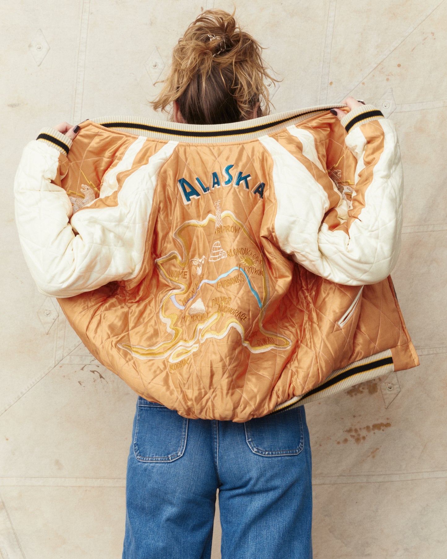 Tailor Toyo TT15792 Souvenir "Sukajan" Late 1950s Style Velveteen Jacket Polar Bear x Alaska Map