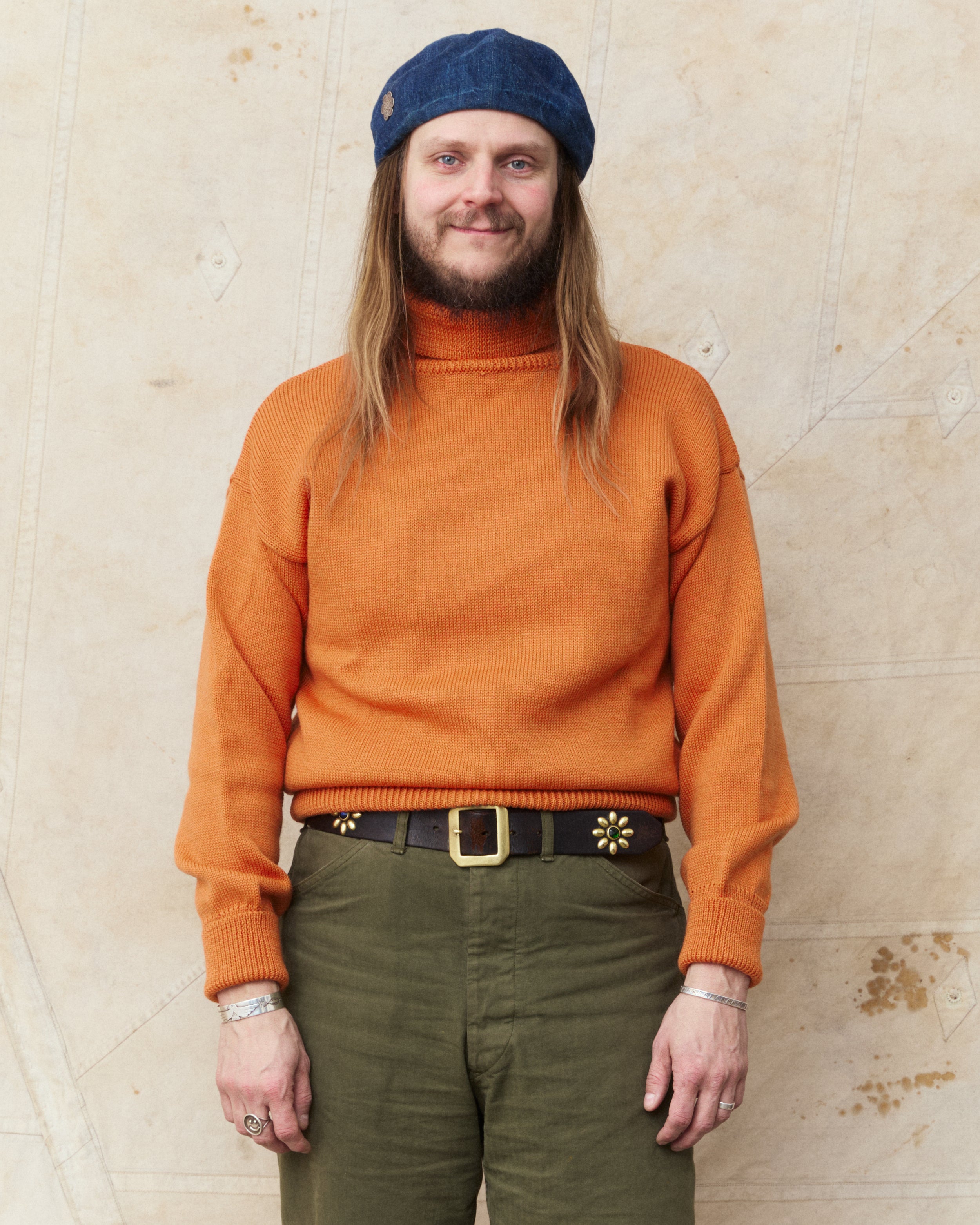 North Sea Clothing The Submariner Roll Neck Wool Jumper Orange