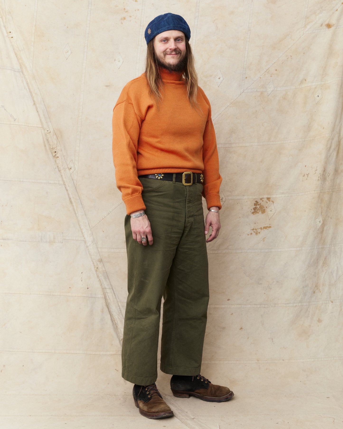 North Sea Clothing The Submariner Roll Neck Wool Sweater Orange