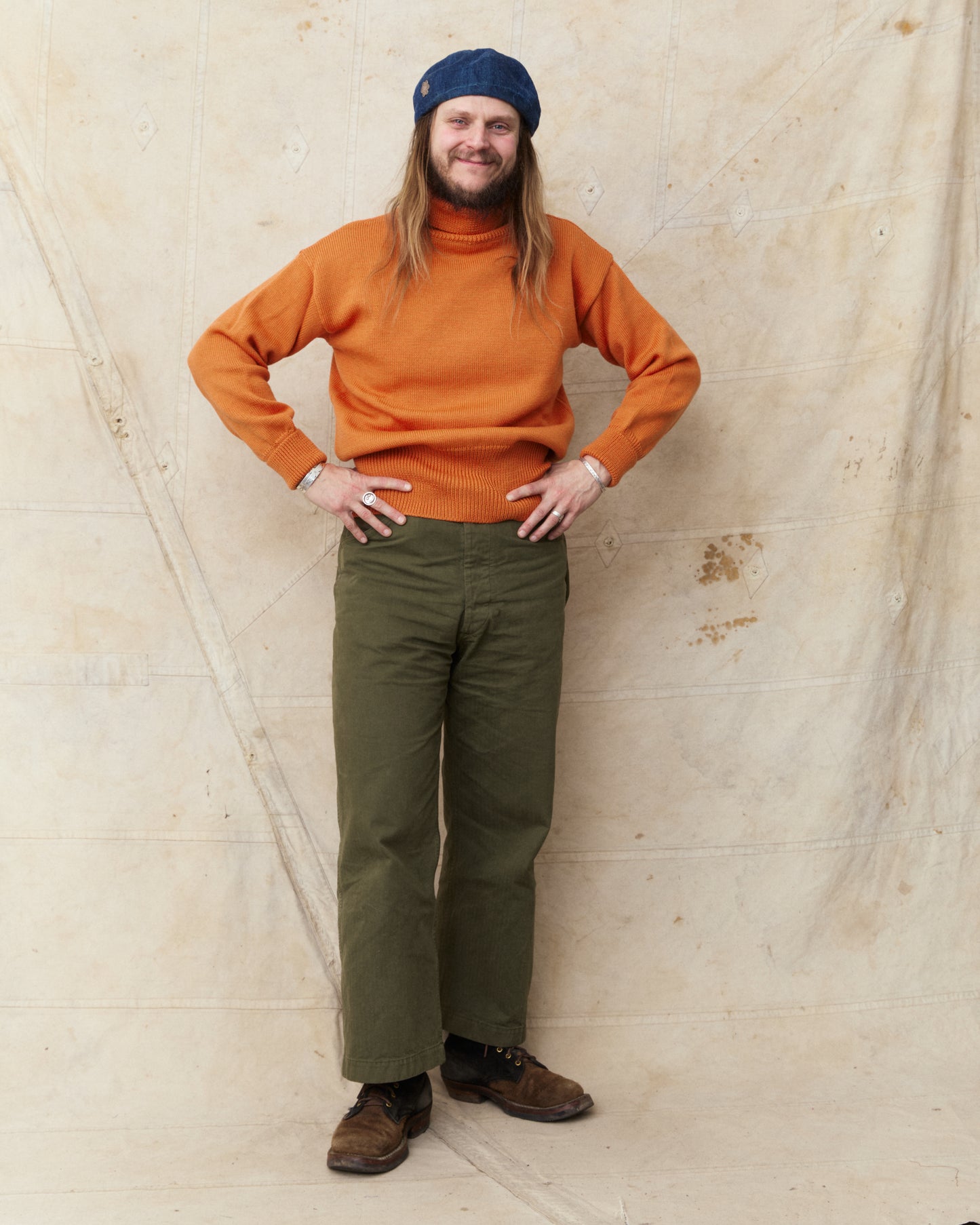 North Sea Clothing The Submariner Roll Neck Wool Sweater Orange