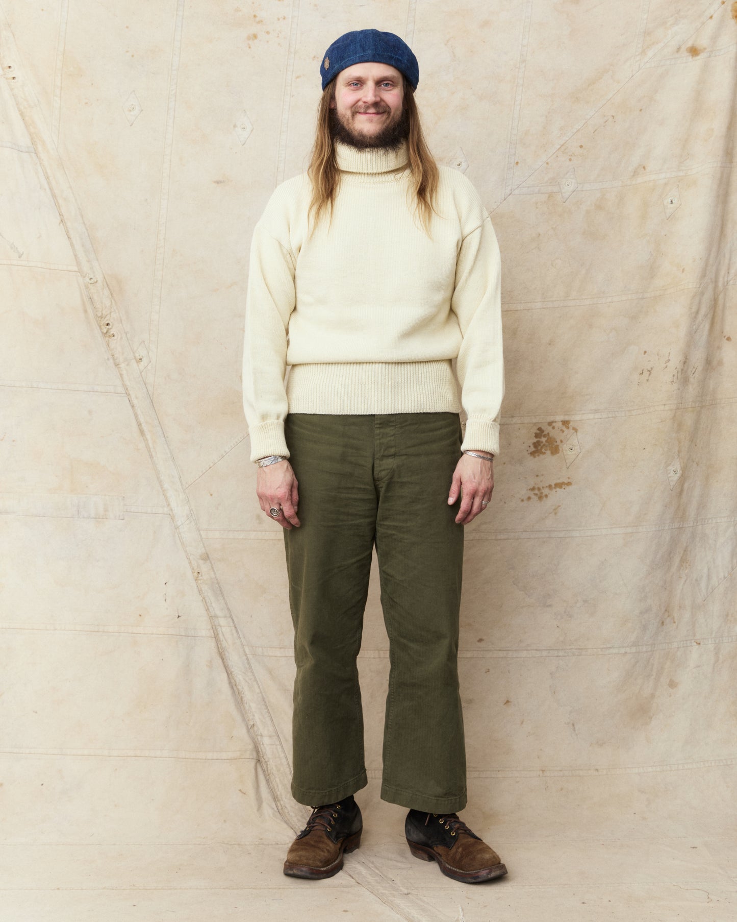 North Sea Clothing The Submariner Roll Neck Wool Jumper Ecru