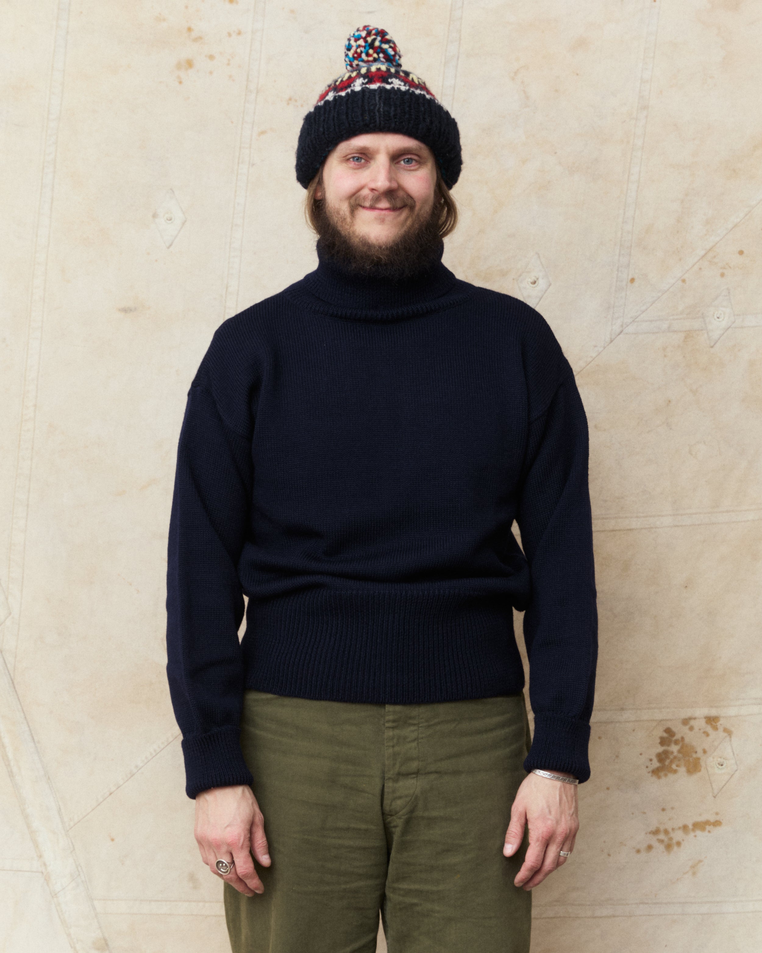 North Sea Clothing The Submariner Roll Neck Wool Jumper Navy