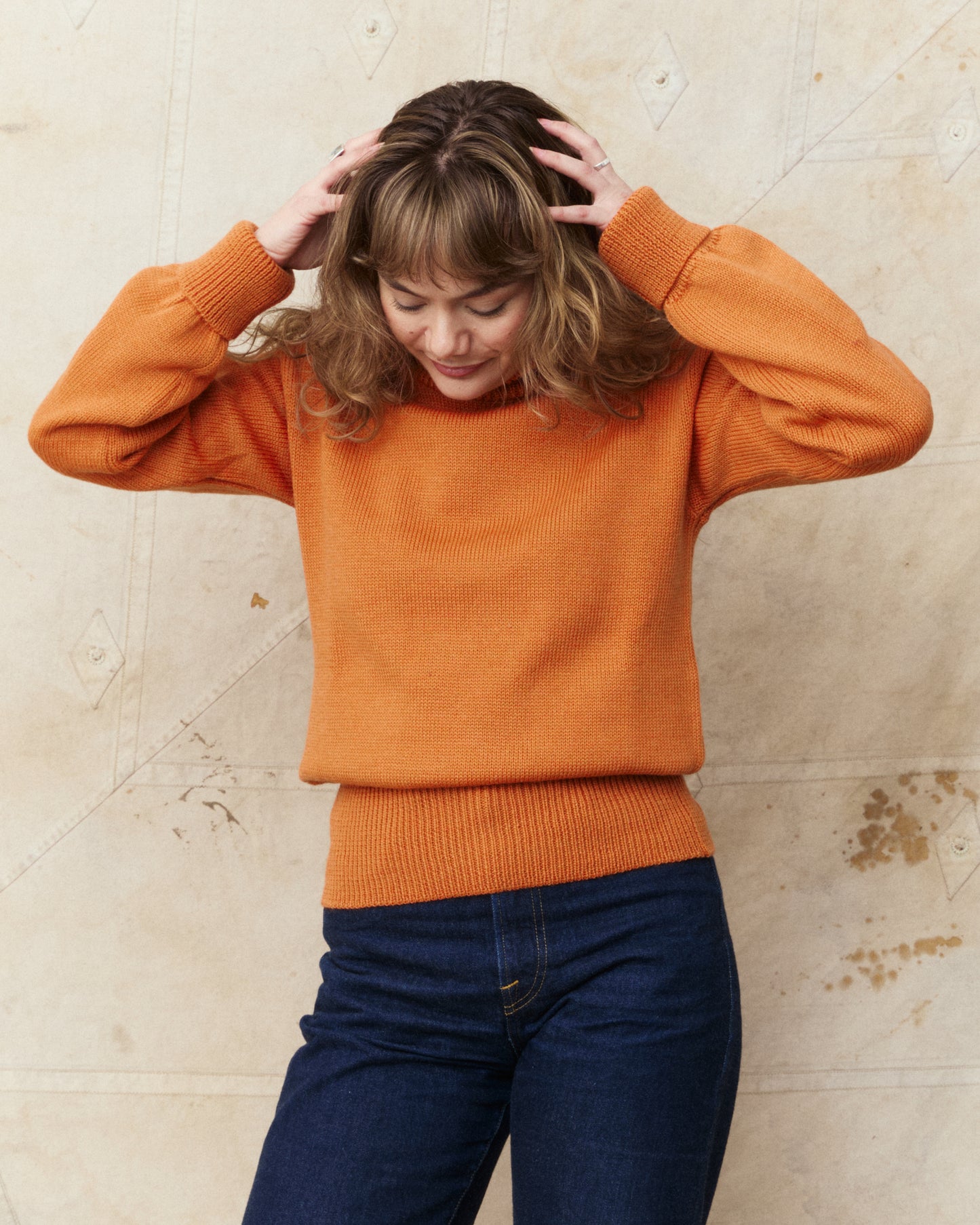 North Sea Clothing The Submariner Roll Neck Wool Sweater Orange