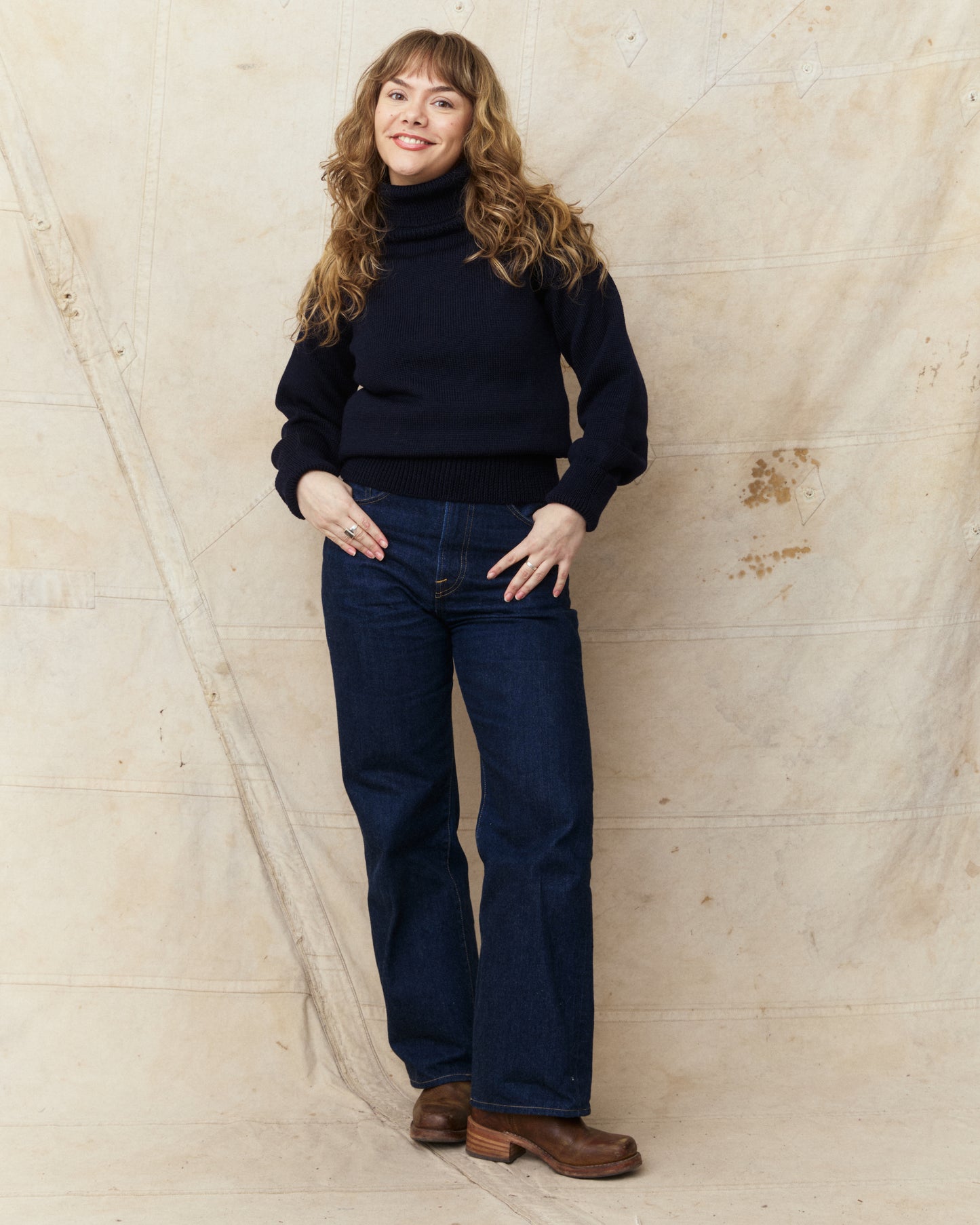 North Sea Clothing The Submariner Roll Neck Wool Jumper Navy