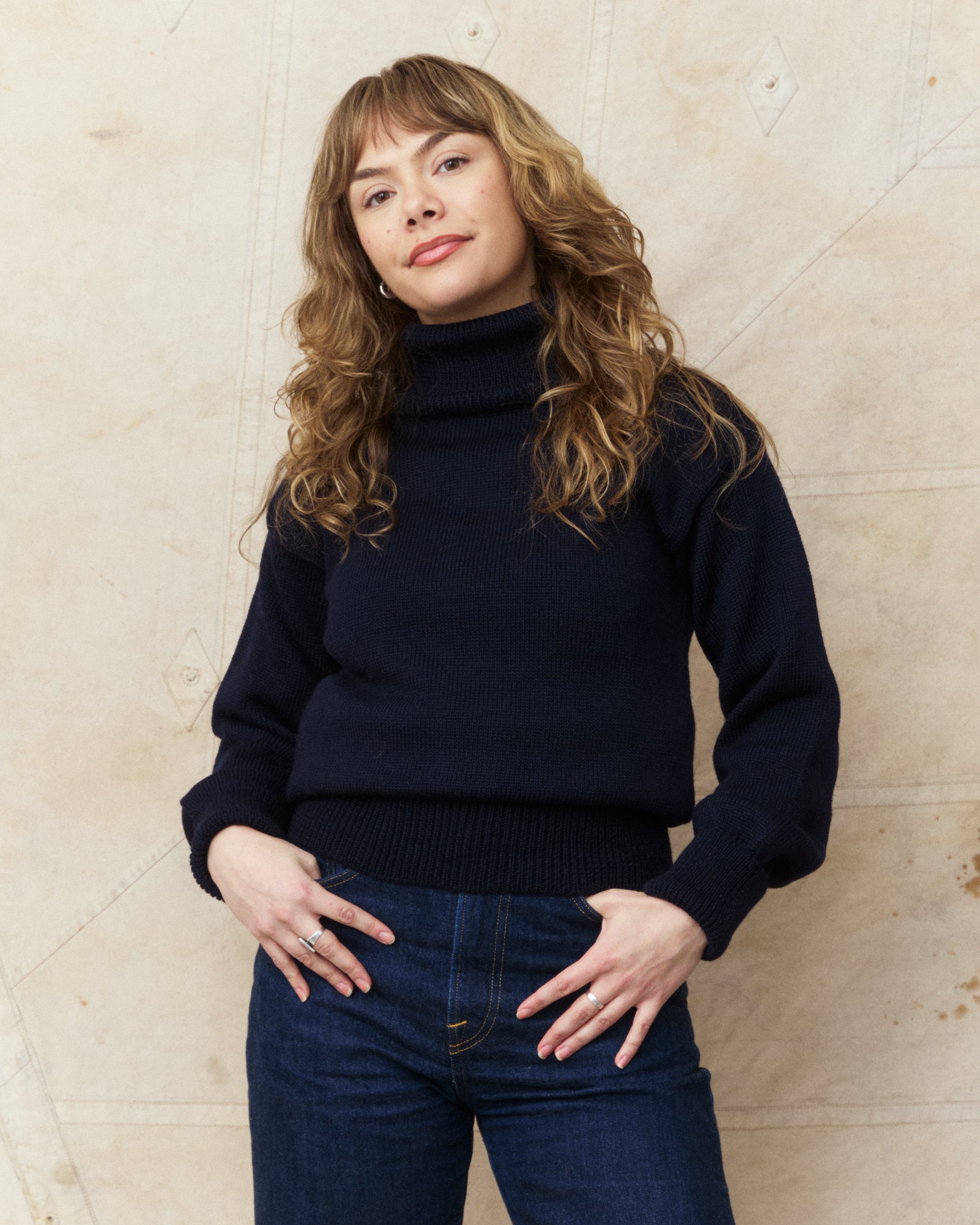 North Sea Clothing The Submariner Roll Neck Wool Jumper Navy