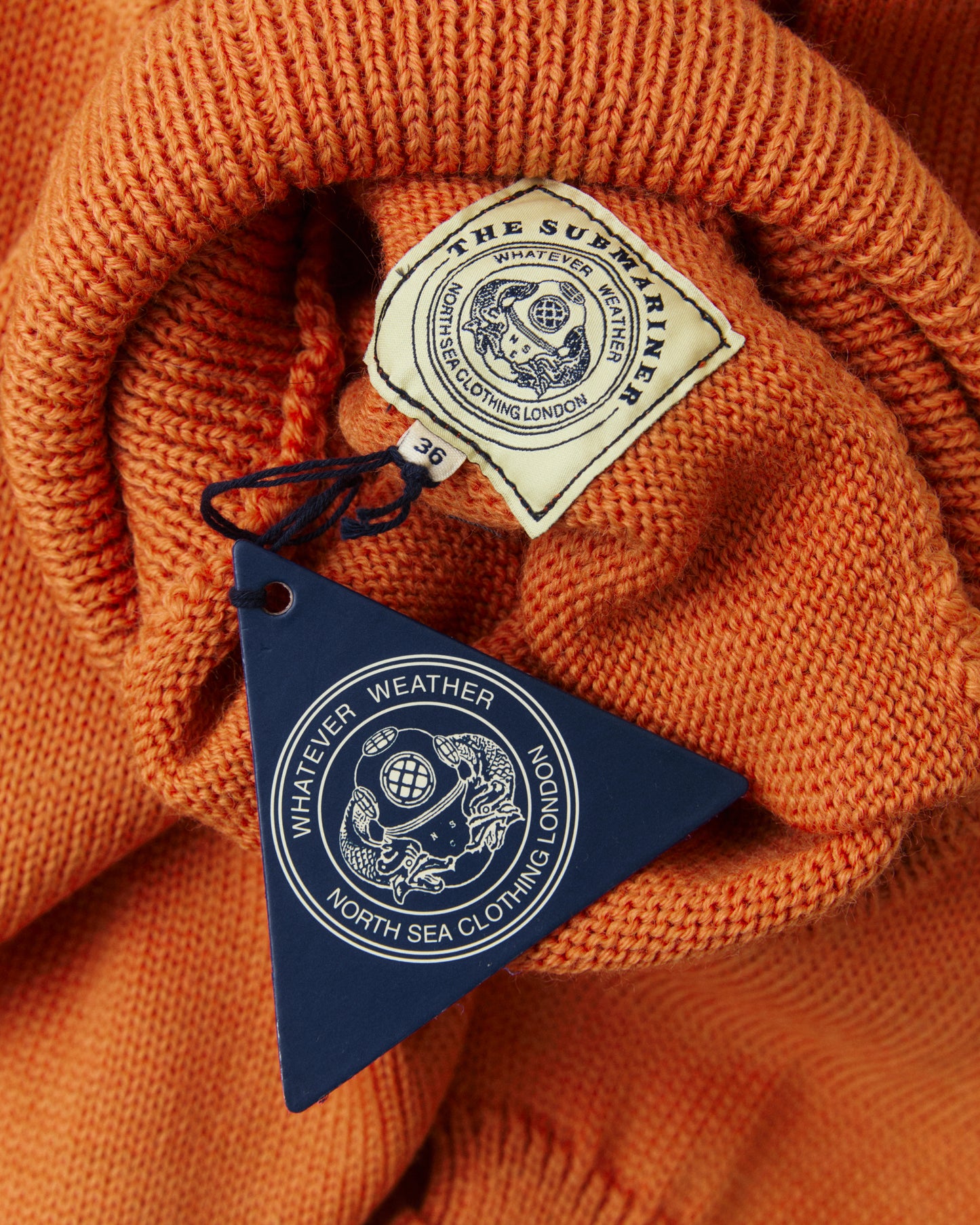 North Sea Clothing The Submariner Roll Neck Wool Sweater Orange