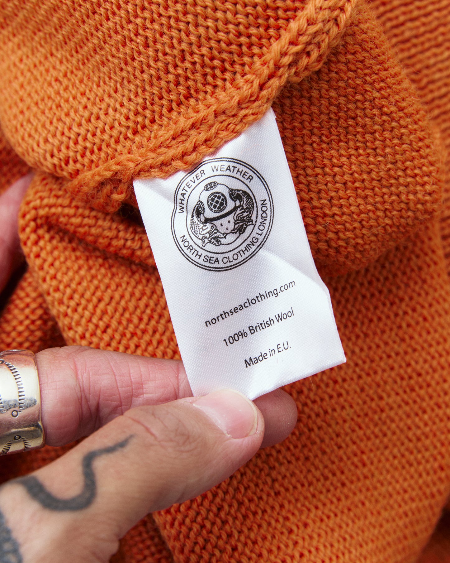 North Sea Clothing The Submariner Roll Neck Wool Sweater Orange