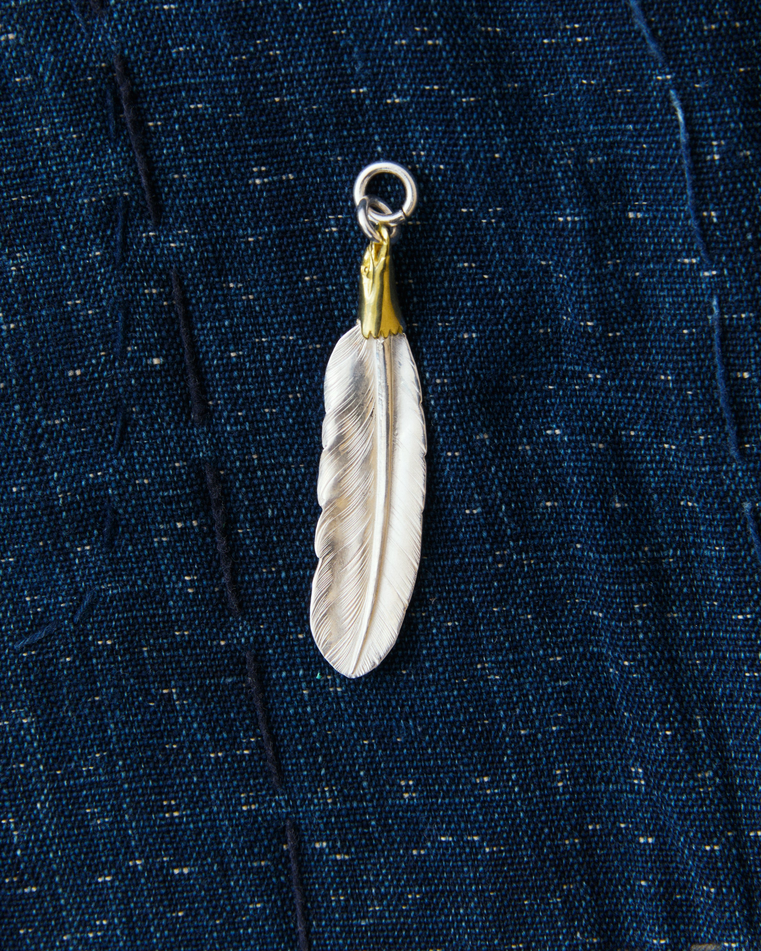 Larry Smith Eagle Head Feather Silver Pendent With 18K Gold Accent