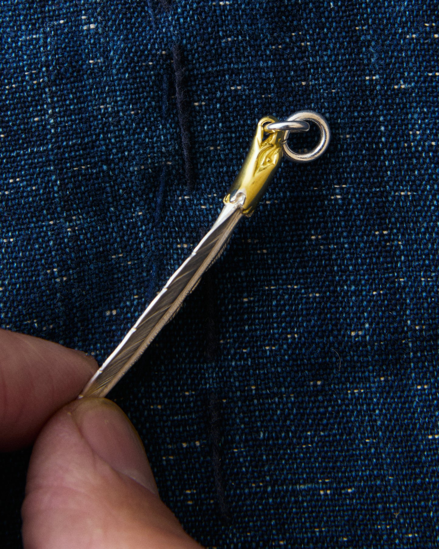 Larry Smith Eagle Head Feather Silver Pendent With 18K Gold Accent EFNL-0049-L