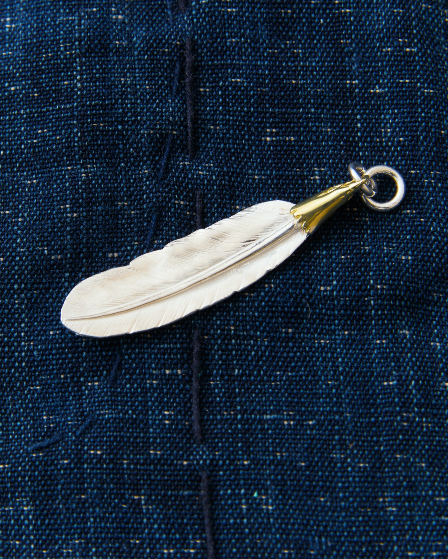 Larry Smith Eagle Head Feather Silver Pendent With 18K Gold Accent EFNL-0049-L