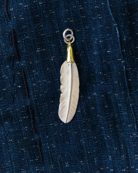 Larry Smith Eagle Head Feather Silver Pendent With 18K Gold Accent EFNL-0049-R