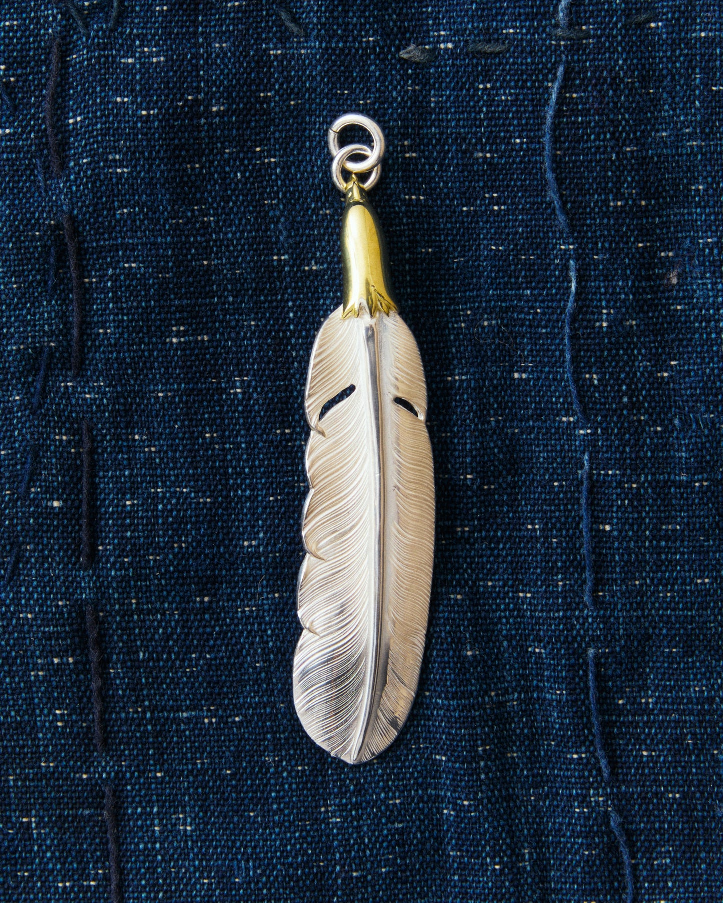 Larry Smith Eagle Head Feather silver pendant with 18K gold accent, handcrafted in Japan
