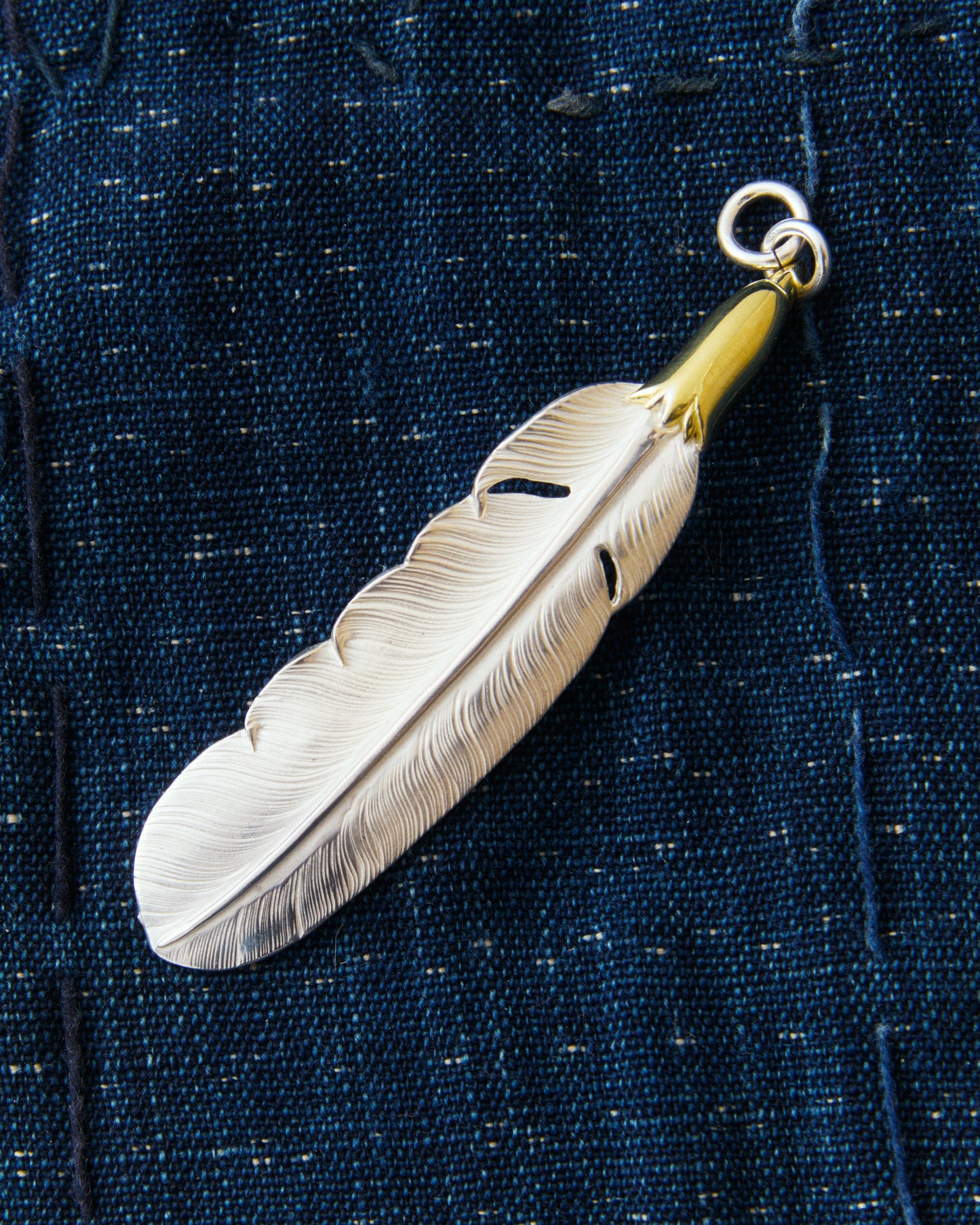 Larry Smith Eagle Head Feather Silver Pendent With 18K Gold Accent EFNL-0041-R