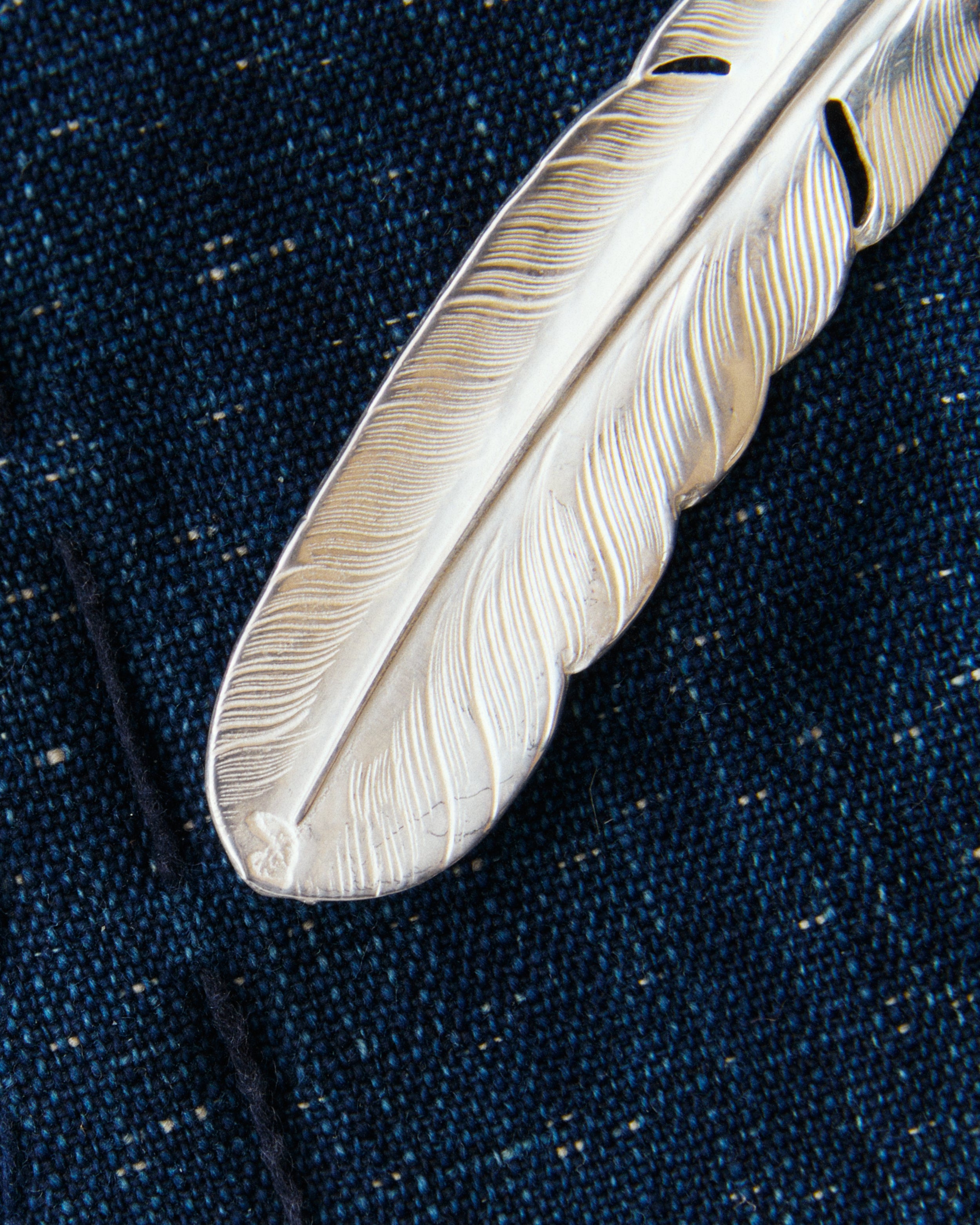 Larry Smith Eagle Head Feather Silver Pendent With 18K Gold Accent