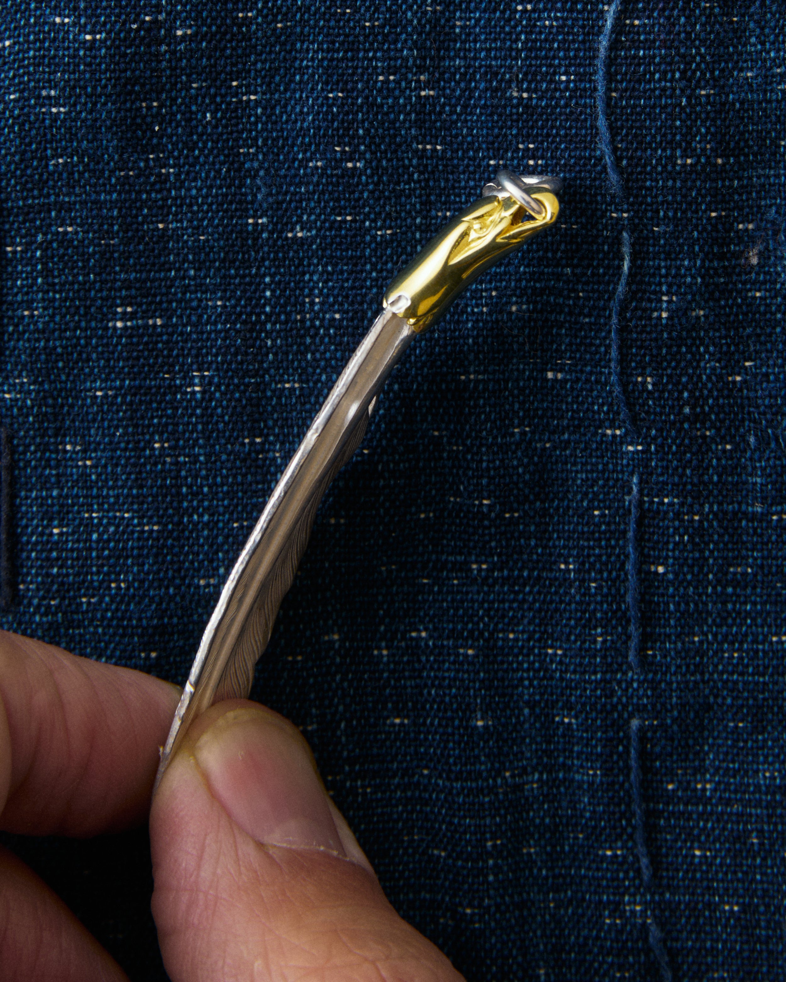 Larry Smith Eagle Head Feather Silver Pendent With 18K Gold Accent