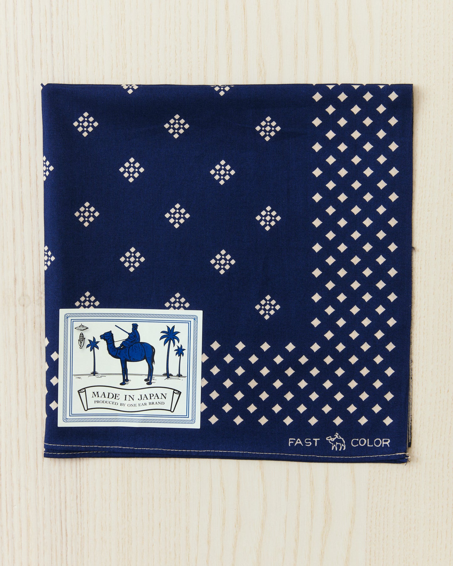 The Camel Brand Bishi navy blue cotton bandana, 50x50cm, made in Japan
