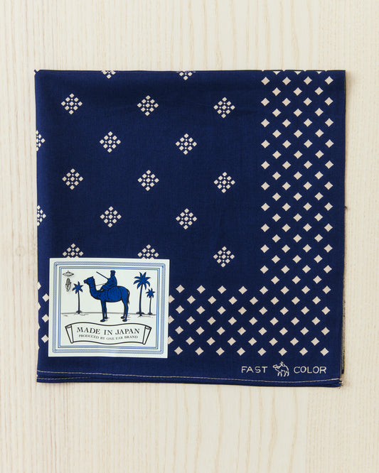 The Camel Brand Bishi navy blue cotton bandana, 50x50cm, made in Japan
