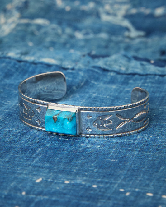 Larry Smith BR-0081 Square Turquoise Silver Bracelet