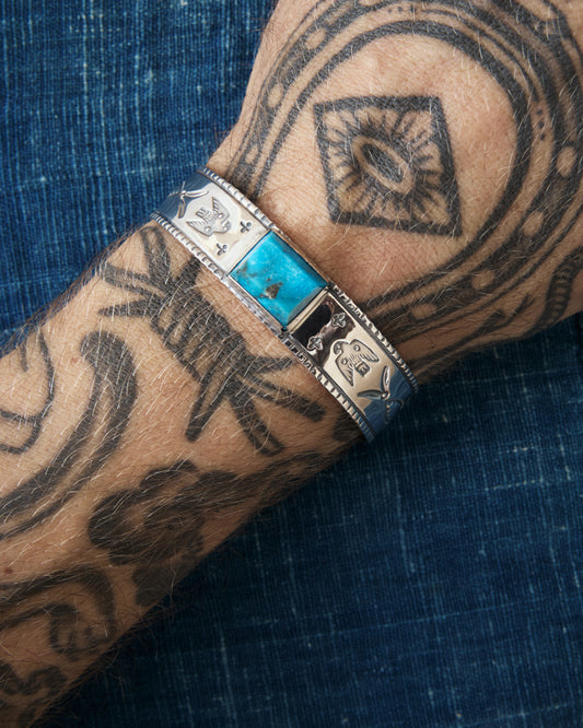Larry Smith BR-0081 Square Turquoise Silver Bracelet