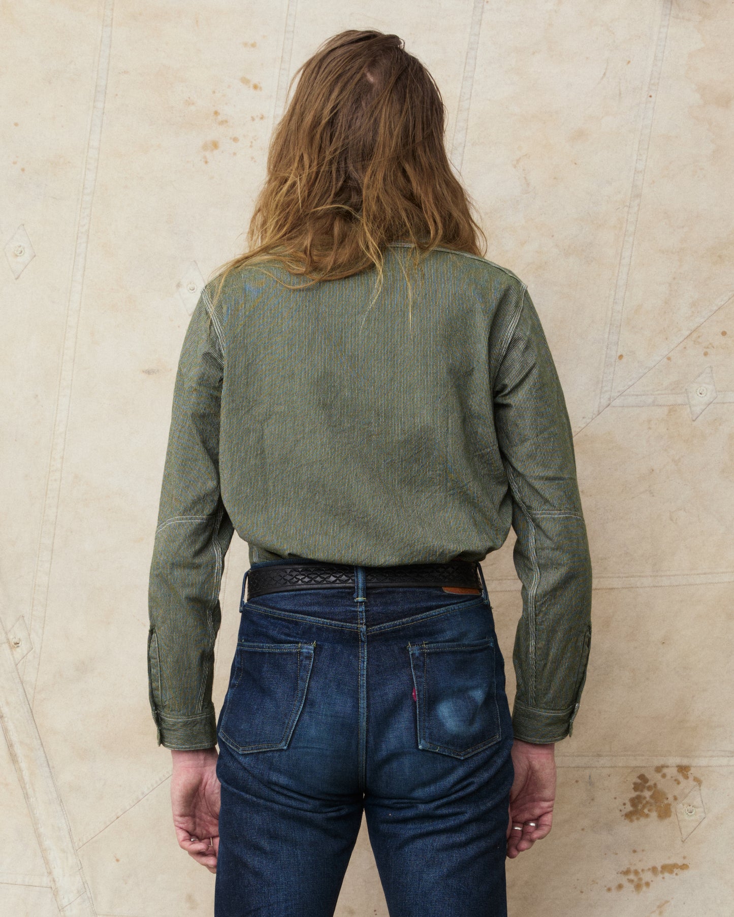 Sugar Cane & Co. Olive Striped Work Shirt SC25511