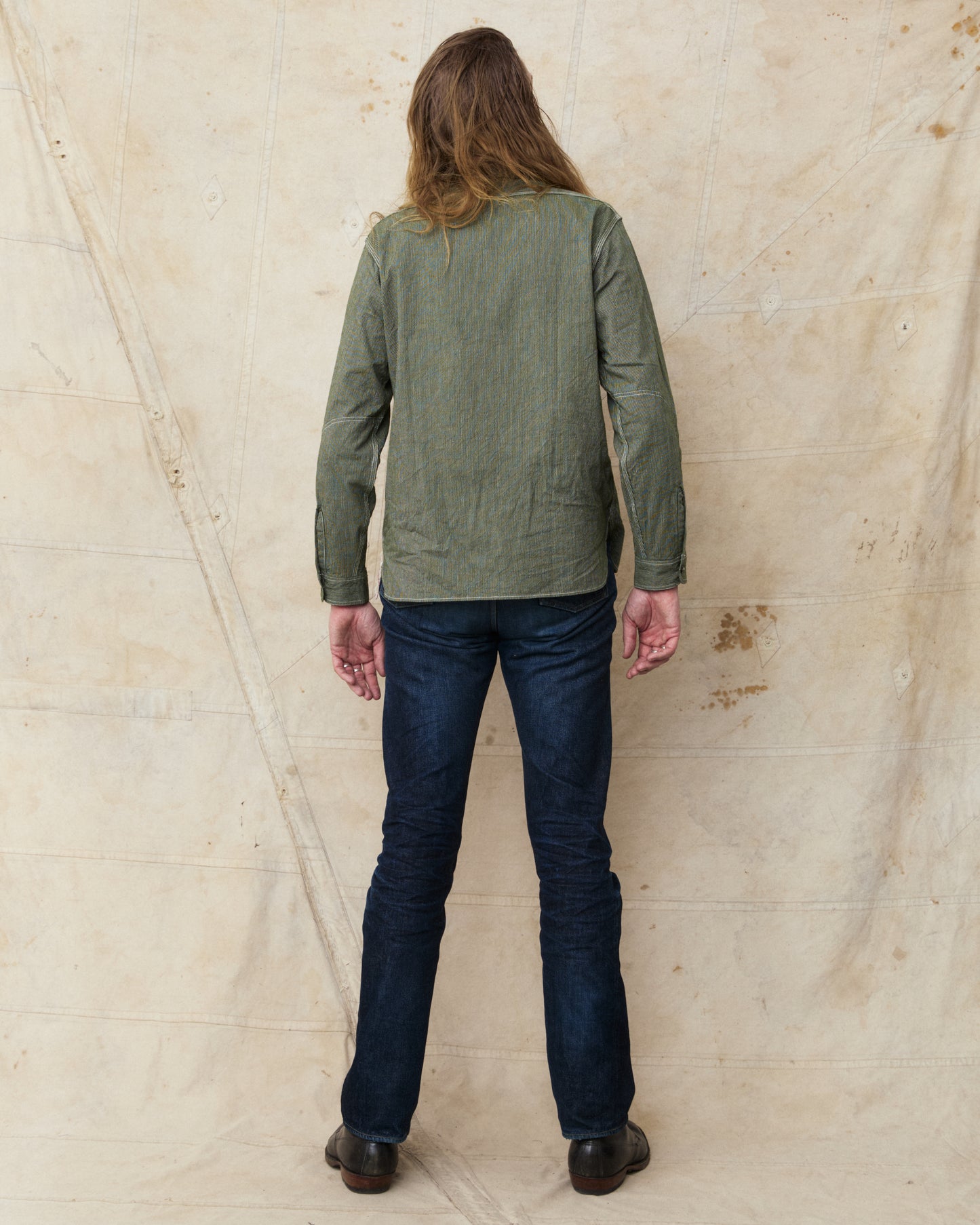 Sugar Cane & Co. Olive Striped Work Shirt SC25511