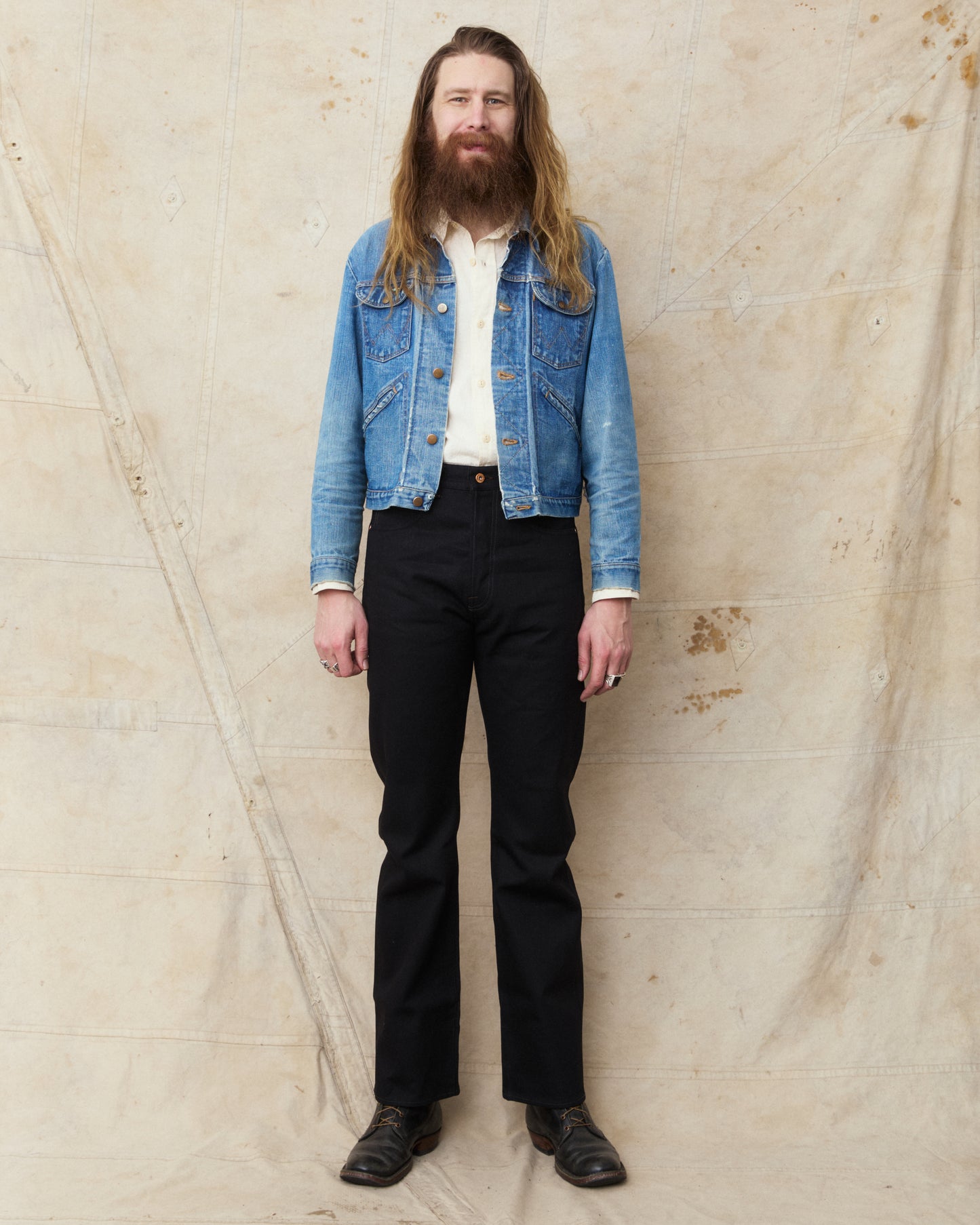 Indigofera Wyatt Bootcut Jeans Uneven Broken Twill Black