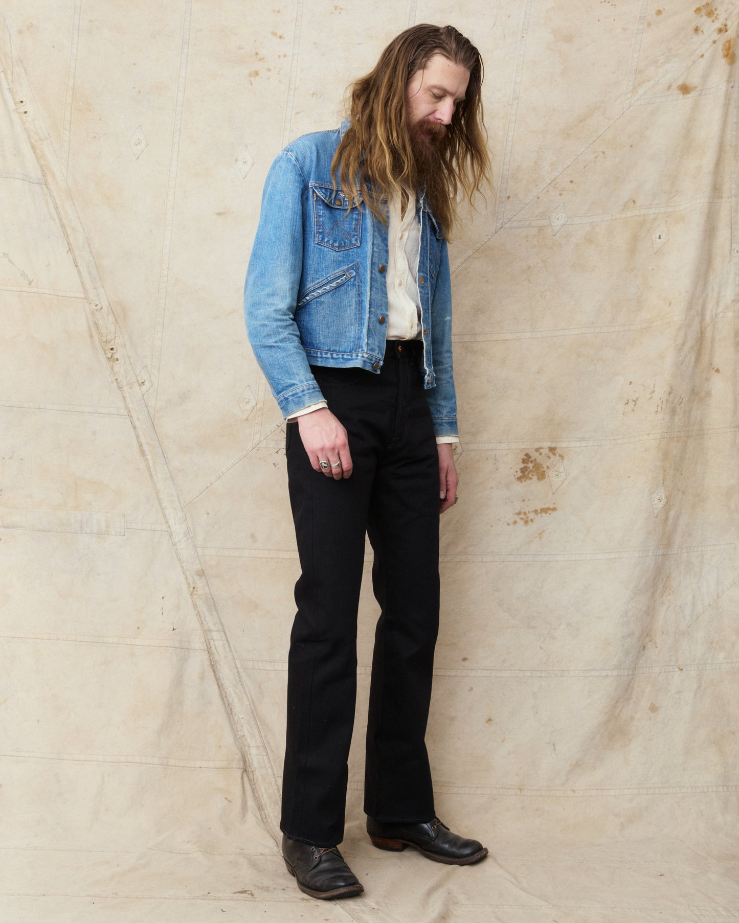 Indigofera Wyatt Bootcut Jeans Uneven Broken Twill Black