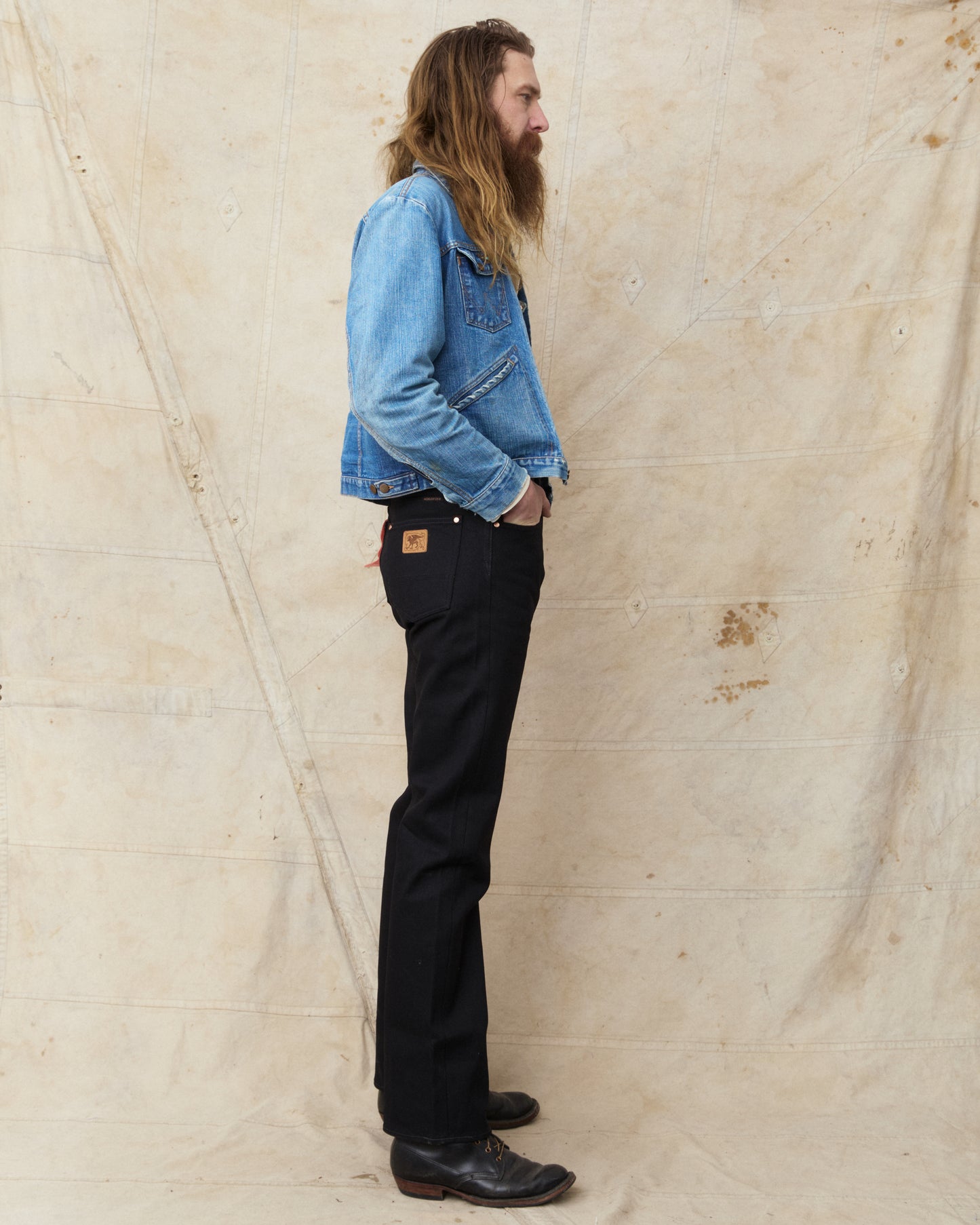 Indigofera Wyatt Bootcut Jeans Uneven Broken Twill Black