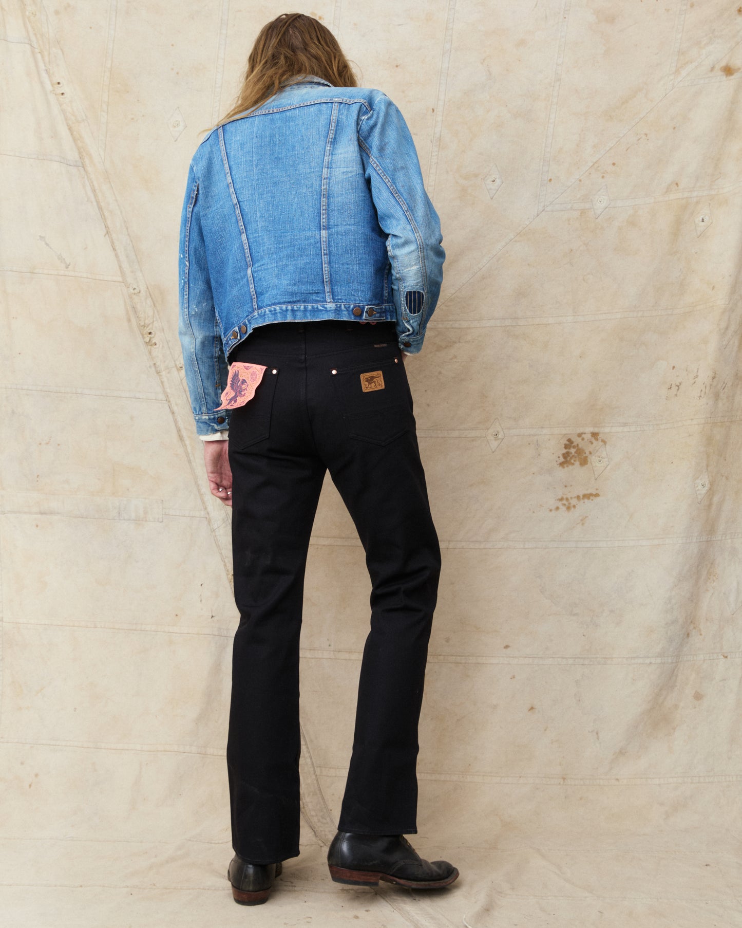Indigofera Wyatt Bootcut Jeans Uneven Broken Twill Black