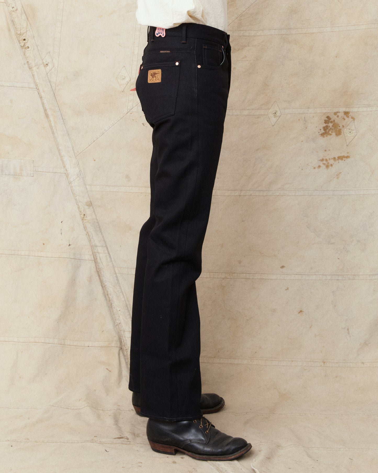 Indigofera Wyatt Bootcut Jeans Uneven Broken Twill Black