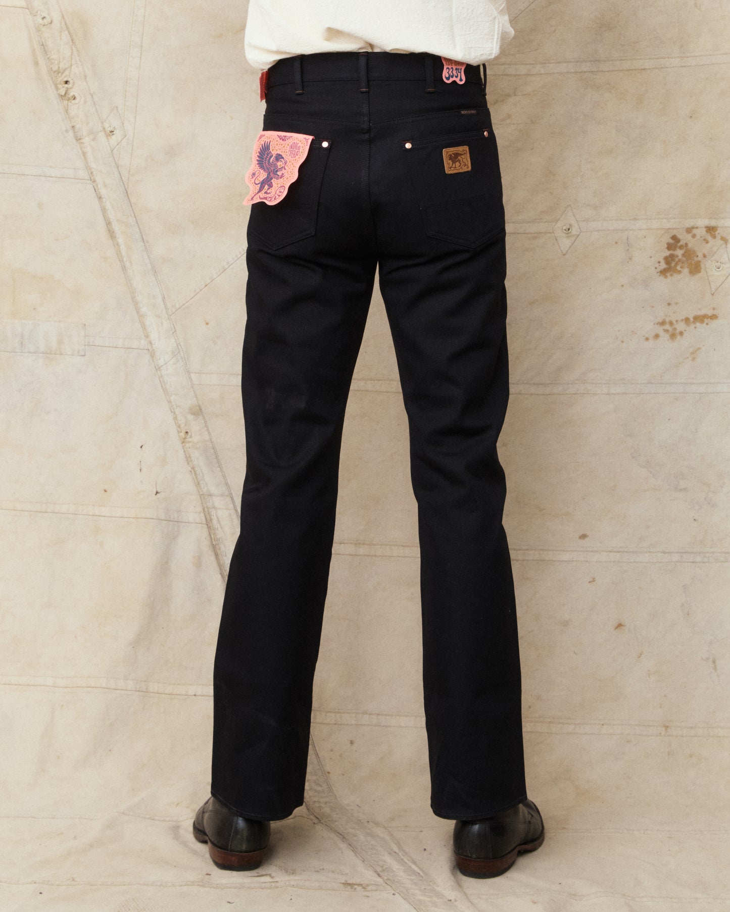 Indigofera Wyatt Bootcut Jeans Uneven Broken Twill Black