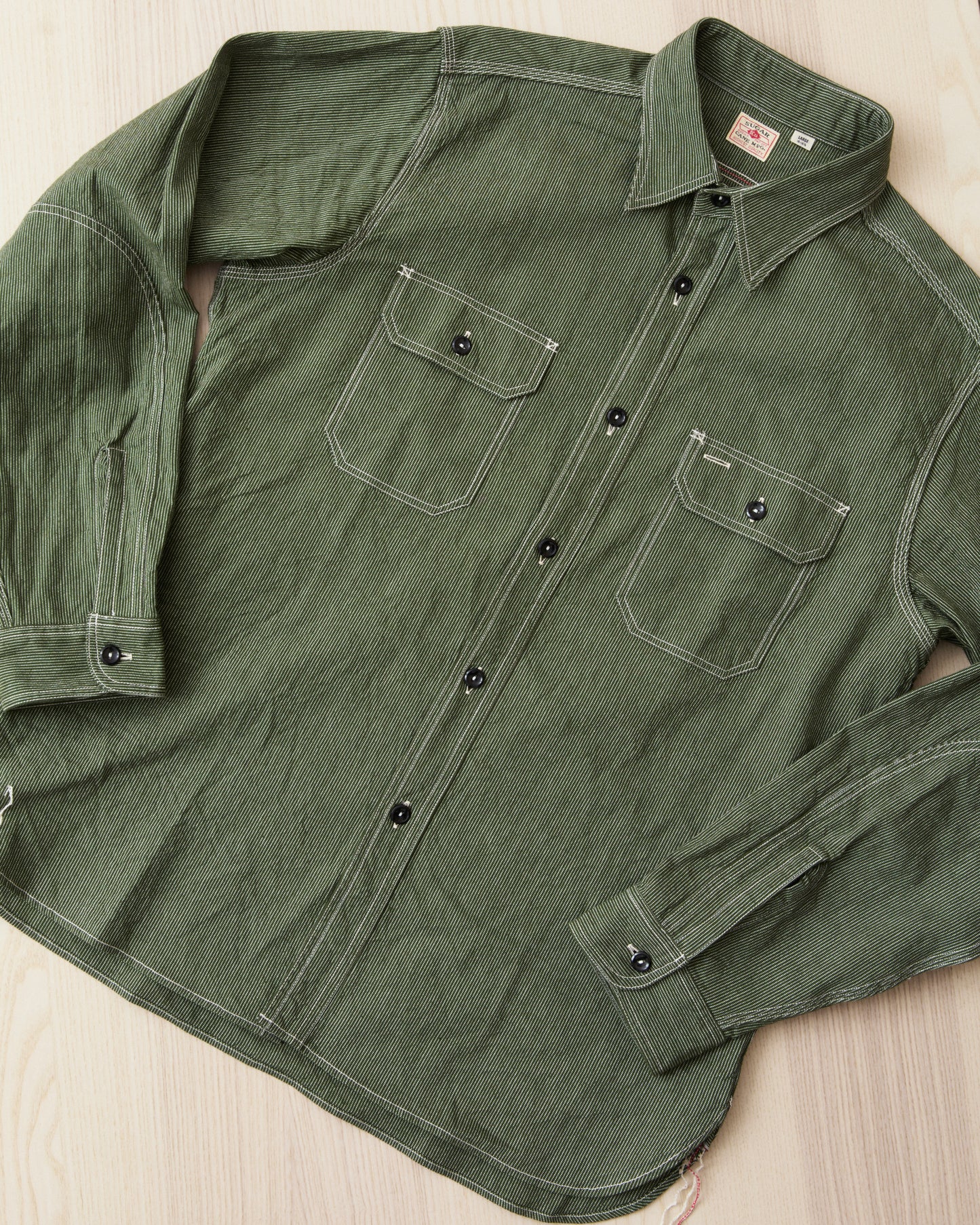 Sugar Cane & Co. Olive Striped Work Shirt SC25511
