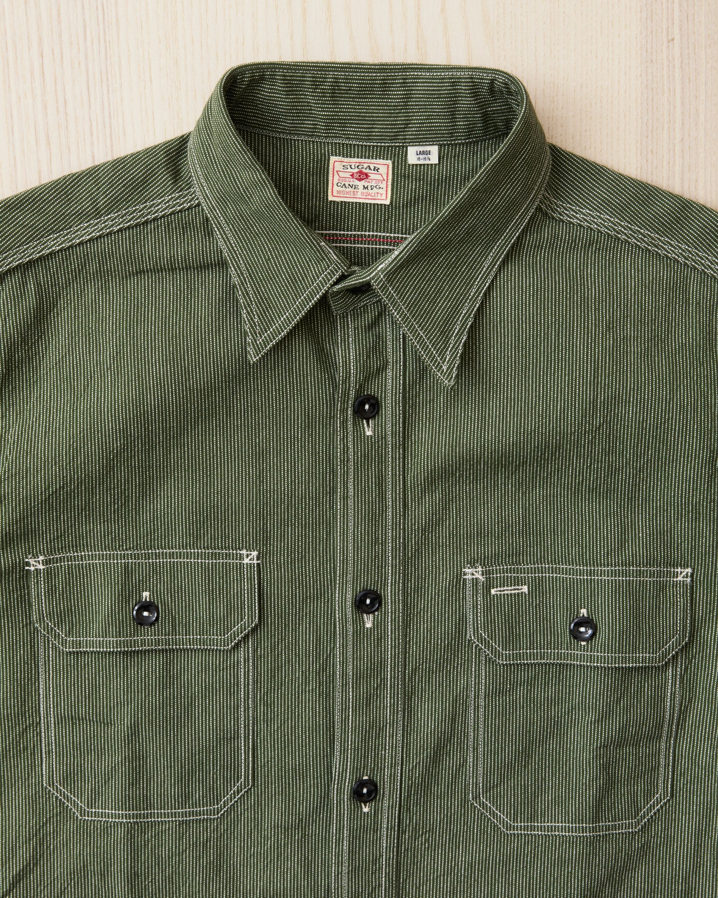 Sugar Cane & Co. Olive Striped Work Shirt SC25511