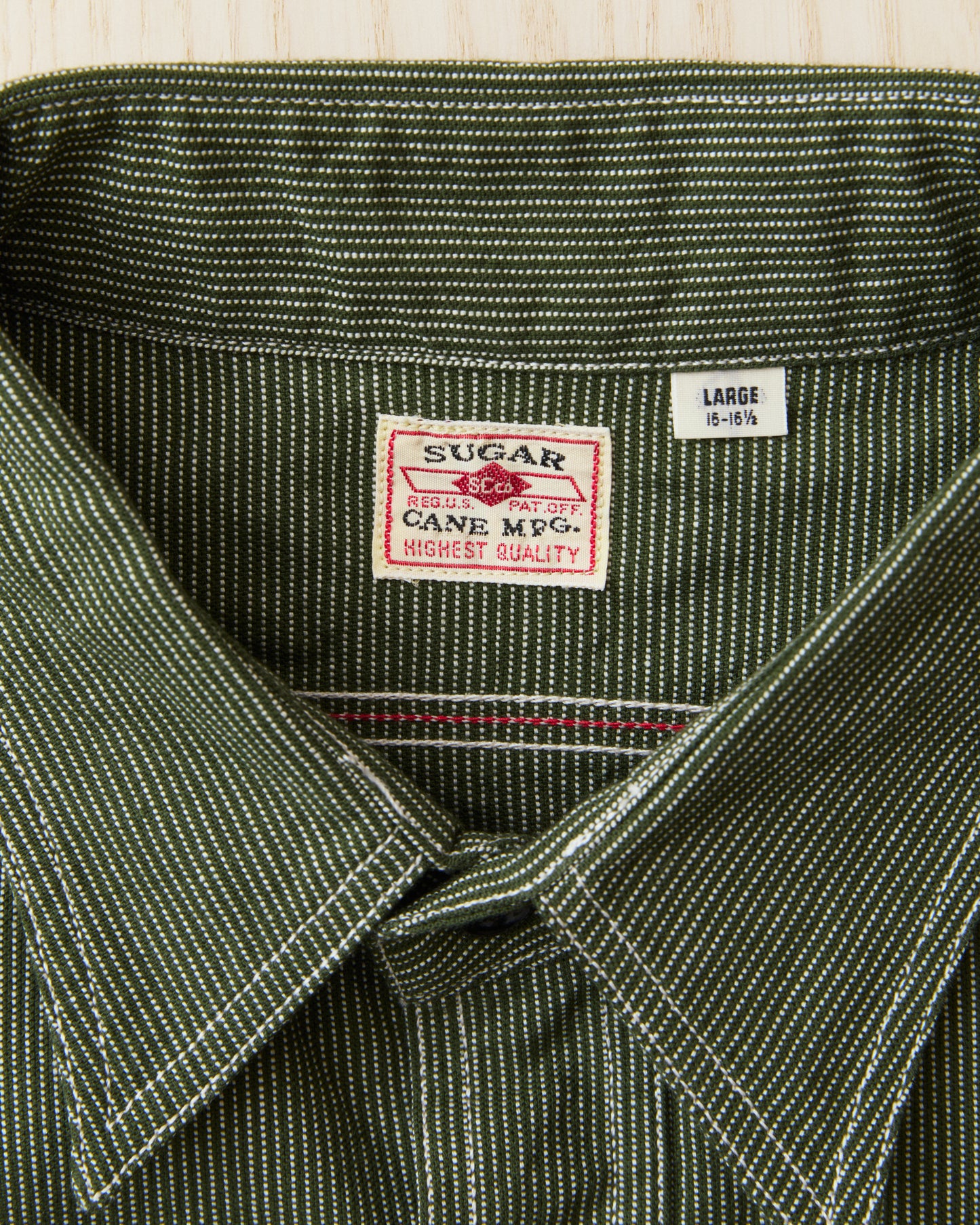 Sugar Cane & Co. Olive Striped Work Shirt SC25511