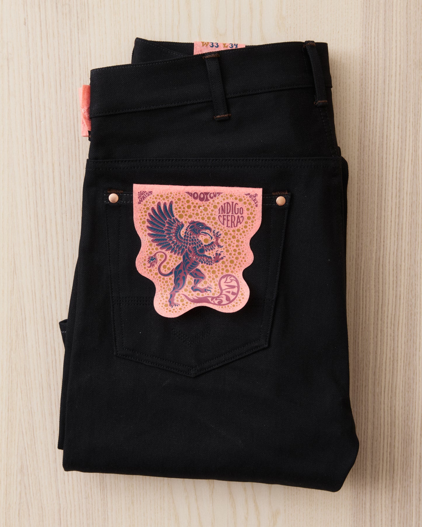 Indigofera Wyatt Bootcut Jeans Uneven Broken Twill Black