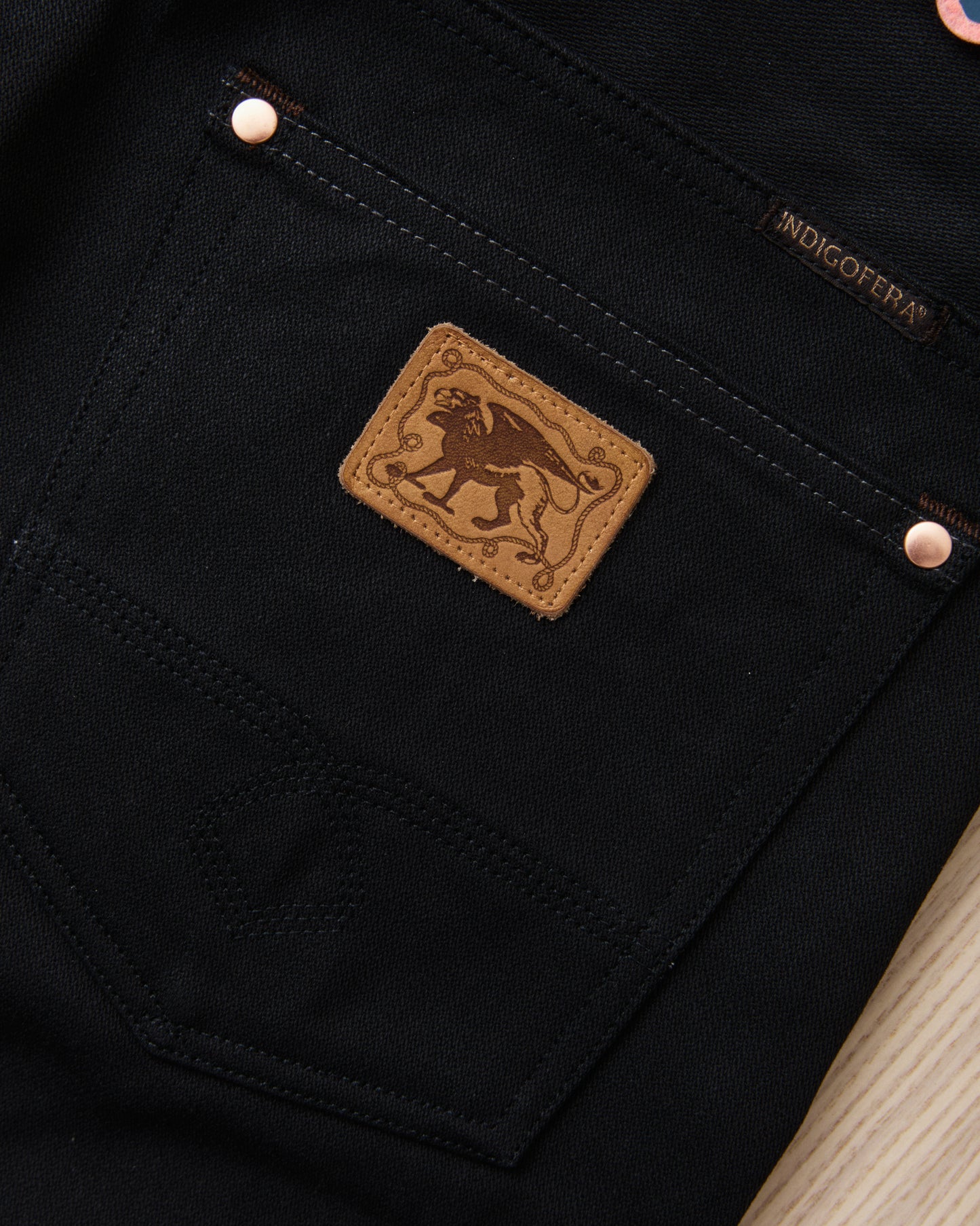 Indigofera Wyatt Bootcut Jeans Uneven Broken Twill Black