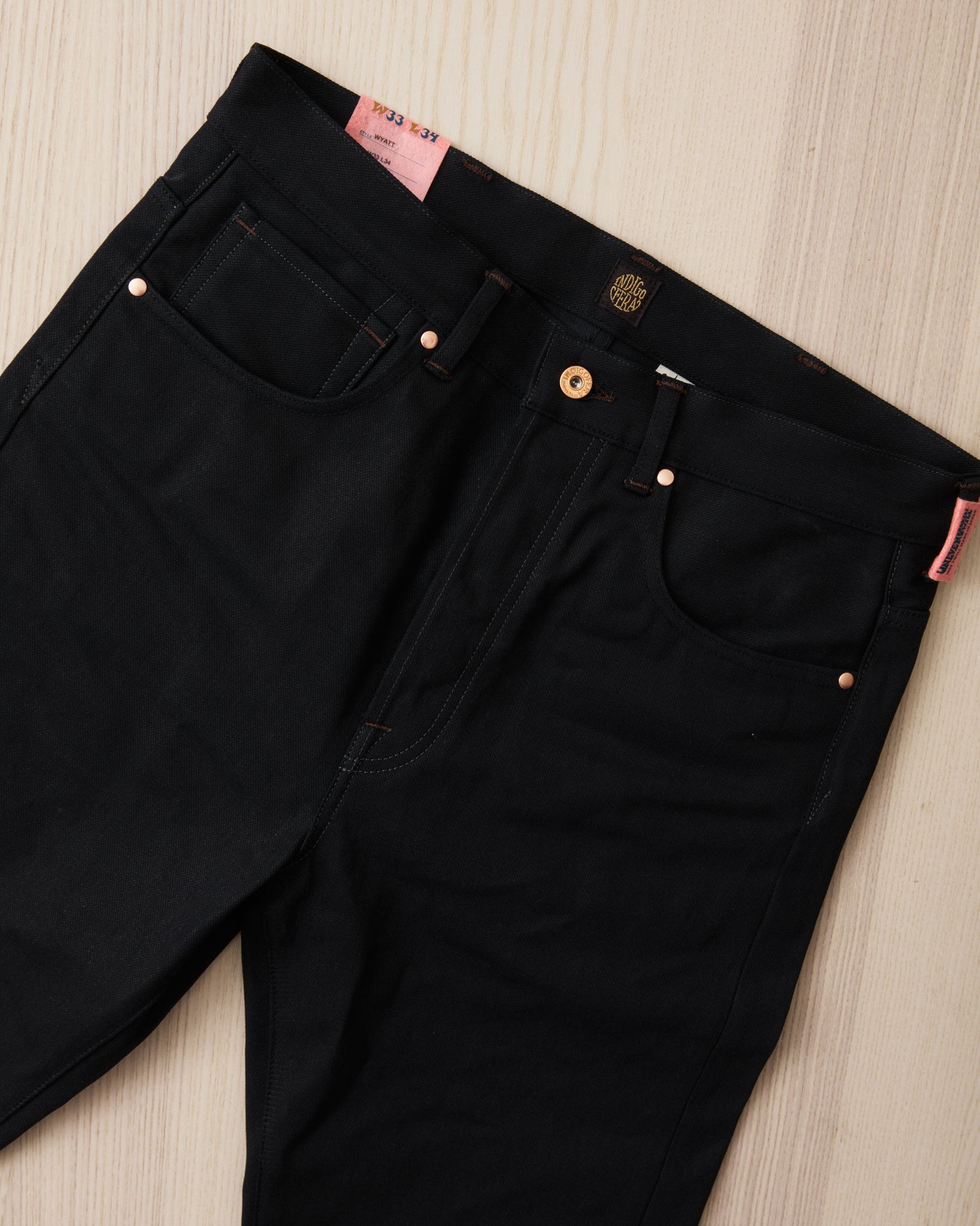 Indigofera Wyatt Bootcut Jeans Uneven Broken Twill Black