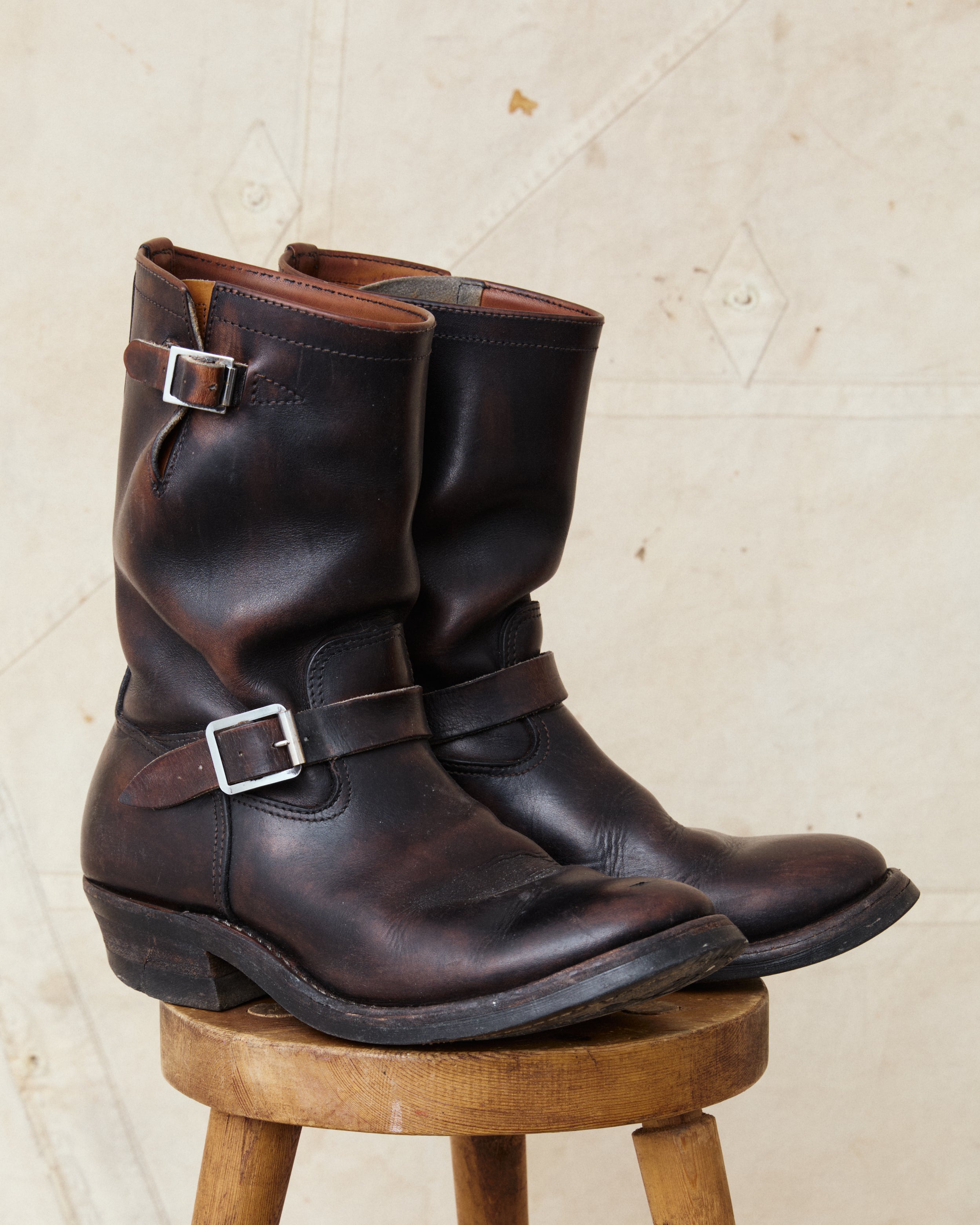 Second Hand Keystone Shoe Co Biker Boots Dark Brown Painted Black