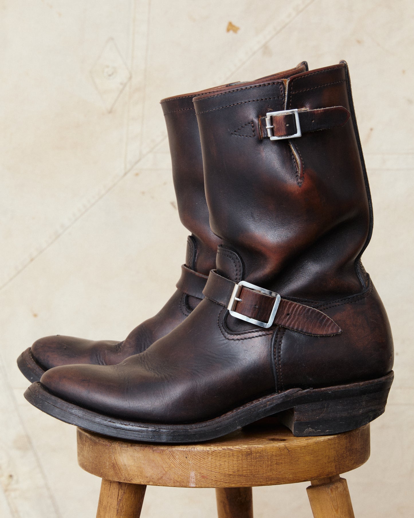 Second Hand Keystone Shoe Co Biker Boots Dark Brown Painted Black Size US 11