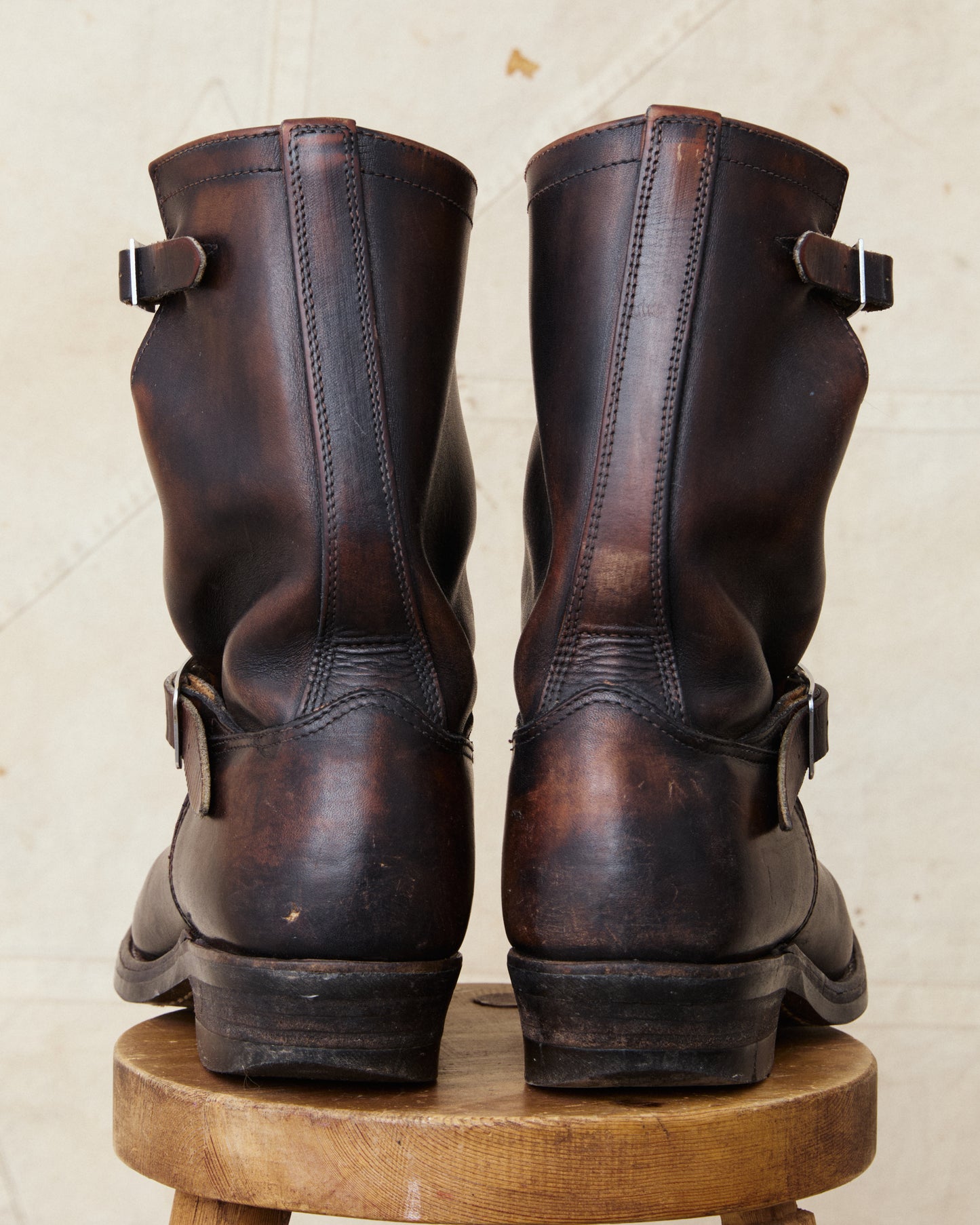 Second Hand Keystone Shoe Co Biker Boots Dark Brown Painted Black Size US 11