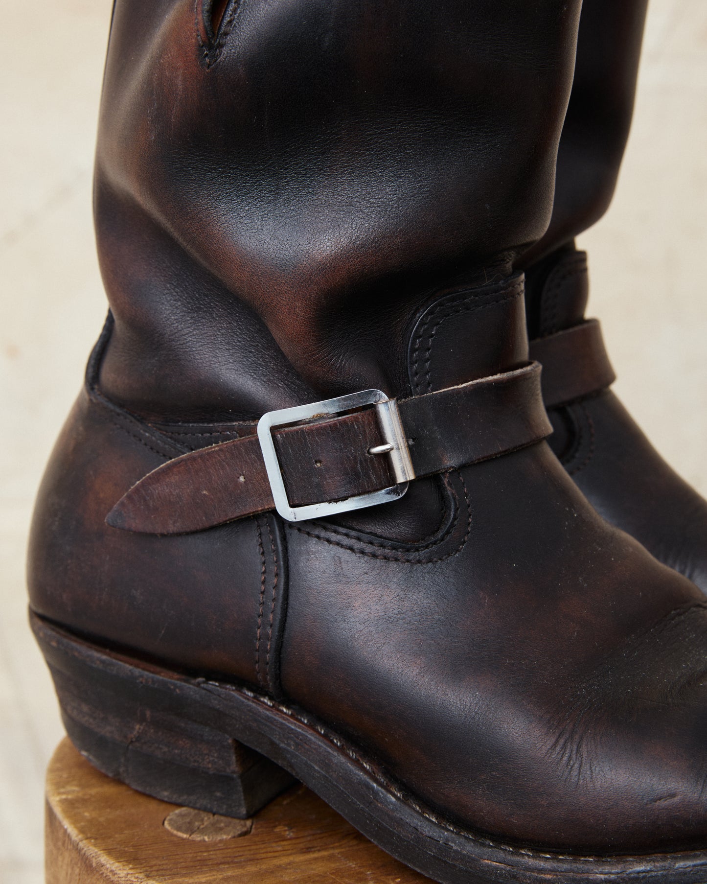 Second Hand Keystone Shoe Co Biker Boots Dark Brown Painted Black Size US 11