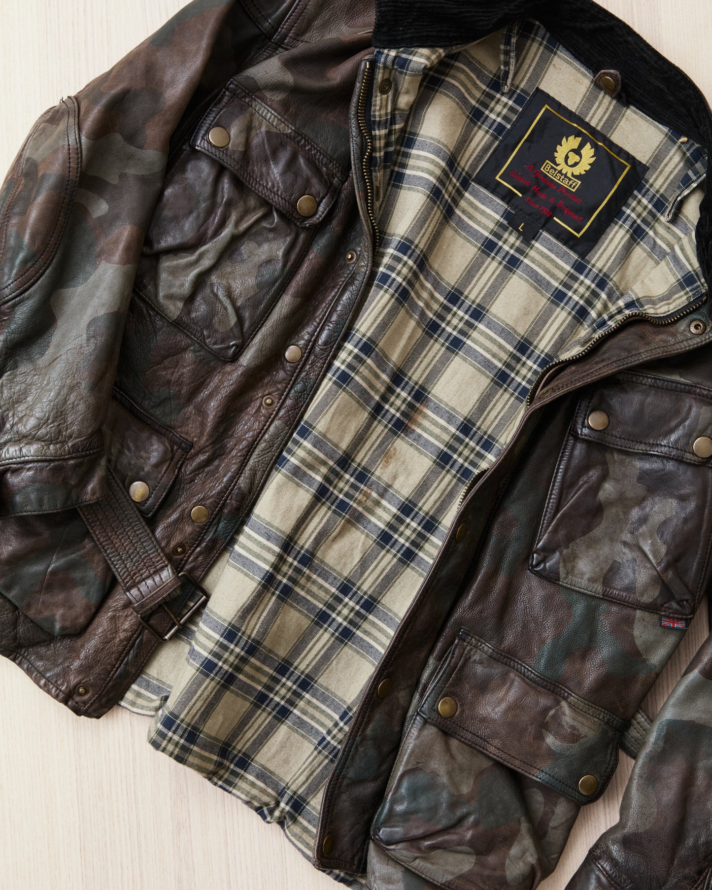Second Hand Belstaff Panther 1966 Camouflage Leather Jacket L