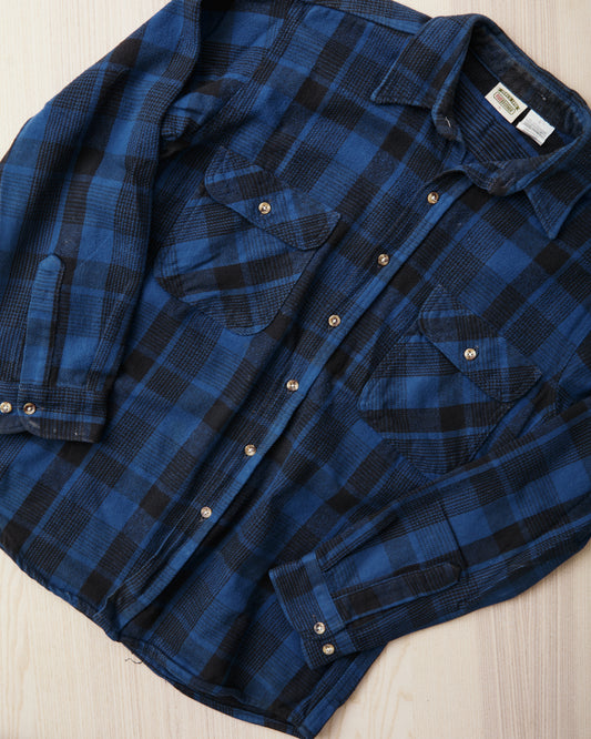 Vintage Five Brother Blue Plaid Flannel Shirt Size L