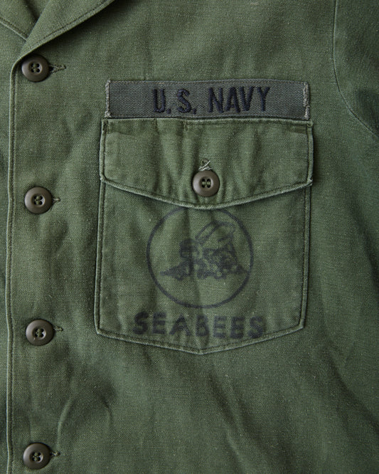 Vintage Original 1970 OG-107 Cotton Sateen US Army Seabees Short Sleeved Shirt