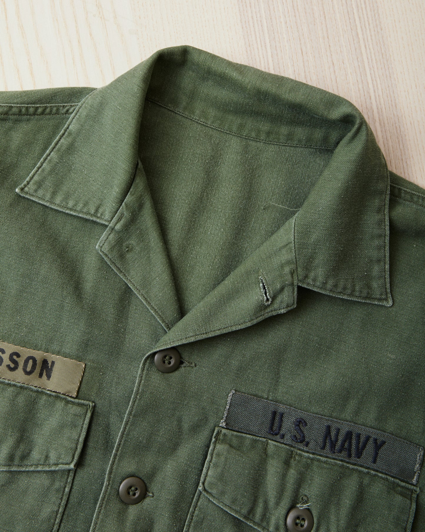 Vintage Original 1970 OG-107 Cotton Sateen US Army Seabees Short Sleeved Shirt