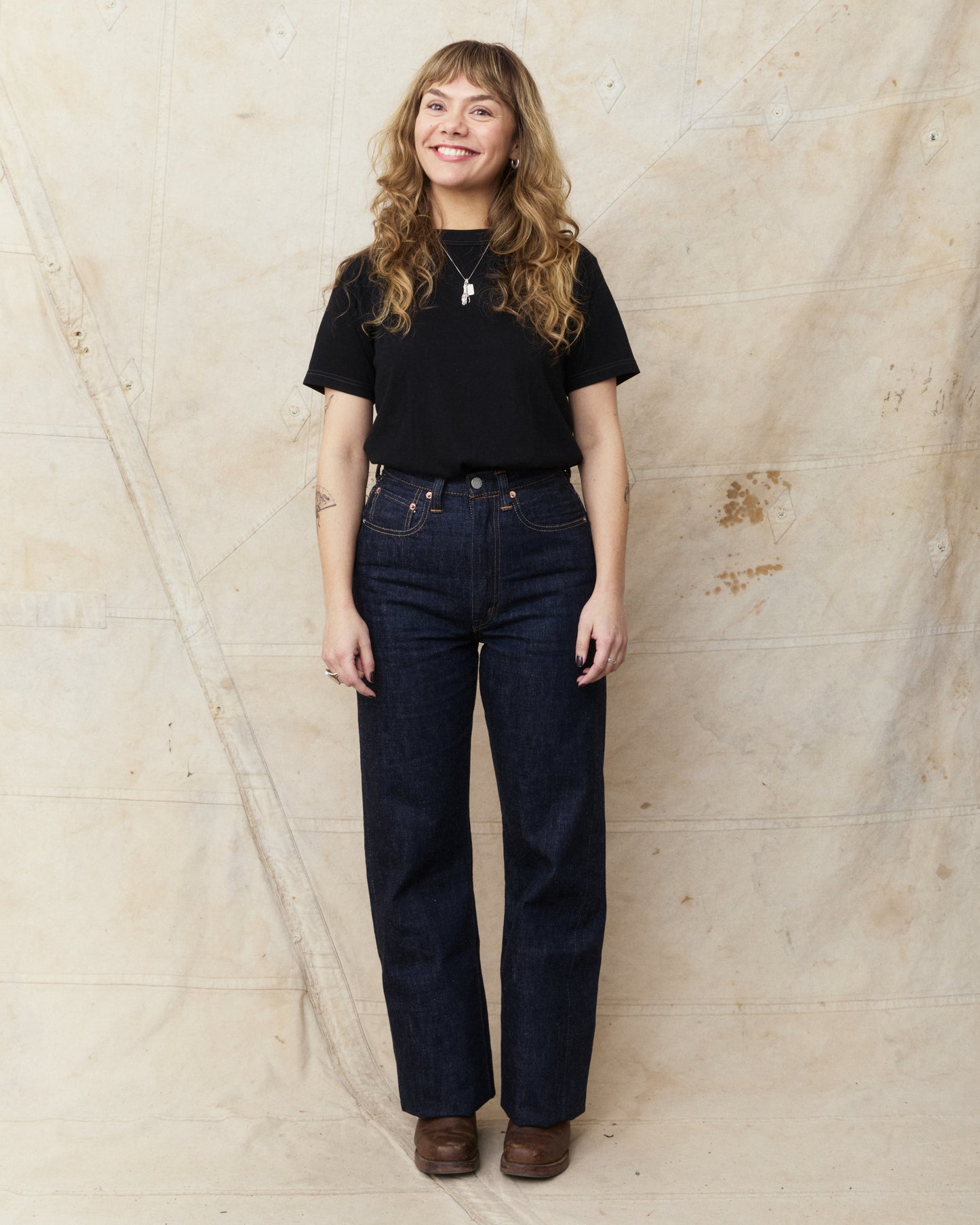 Fullcount 0107-21 Womens Wide Indigo Straight Monroe Denim