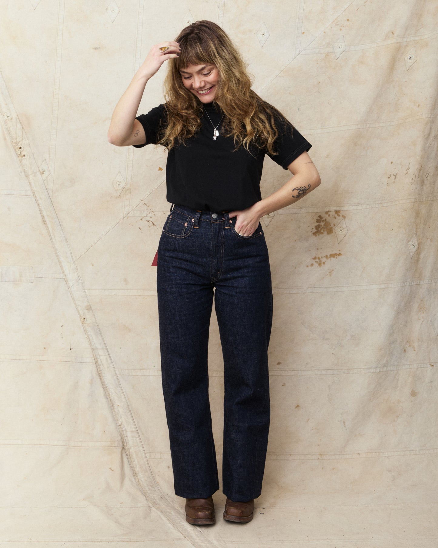 Fullcount 0107-21 Womens Wide Indigo Straight Monroe Denim